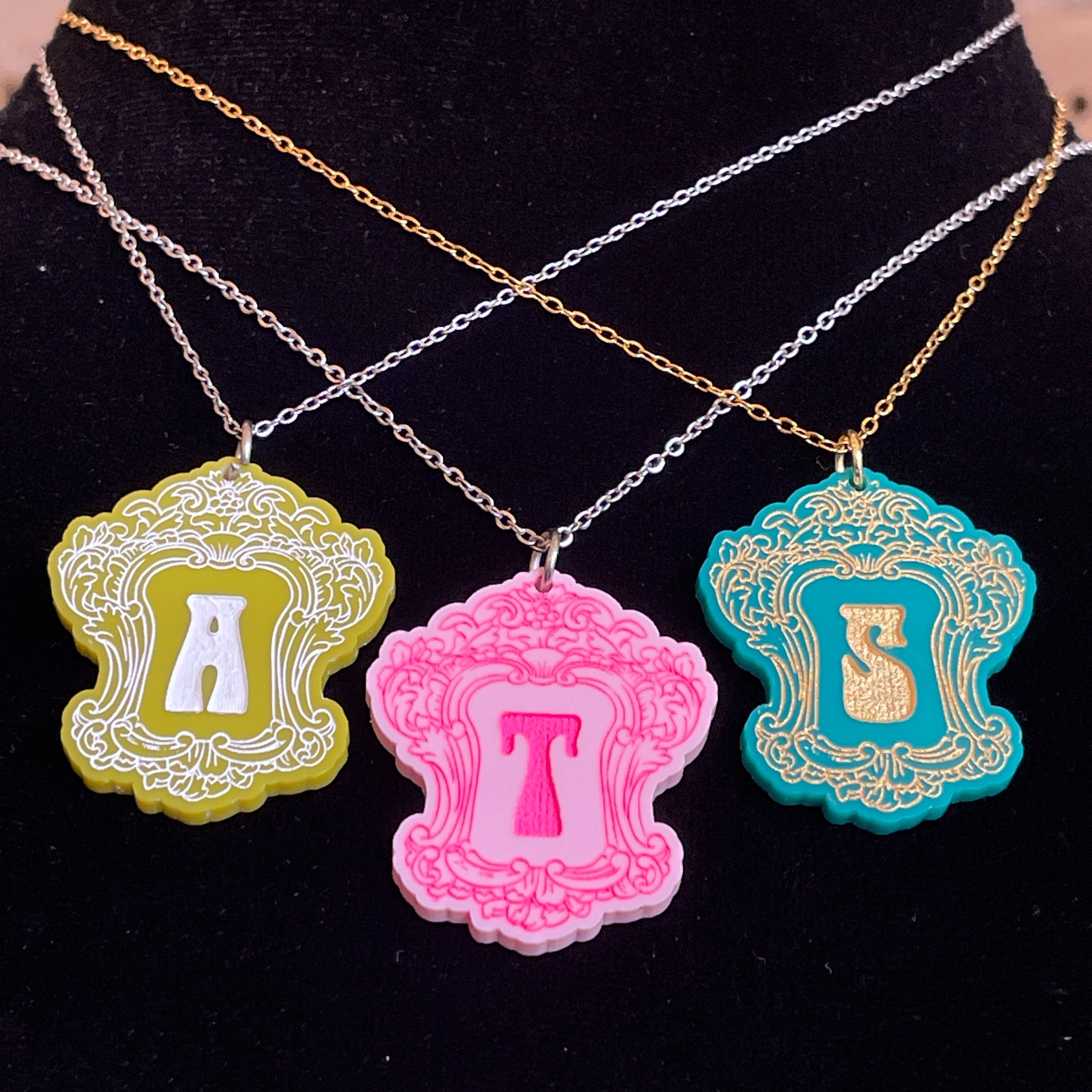 Retro Colorful Frame Monogram Necklace