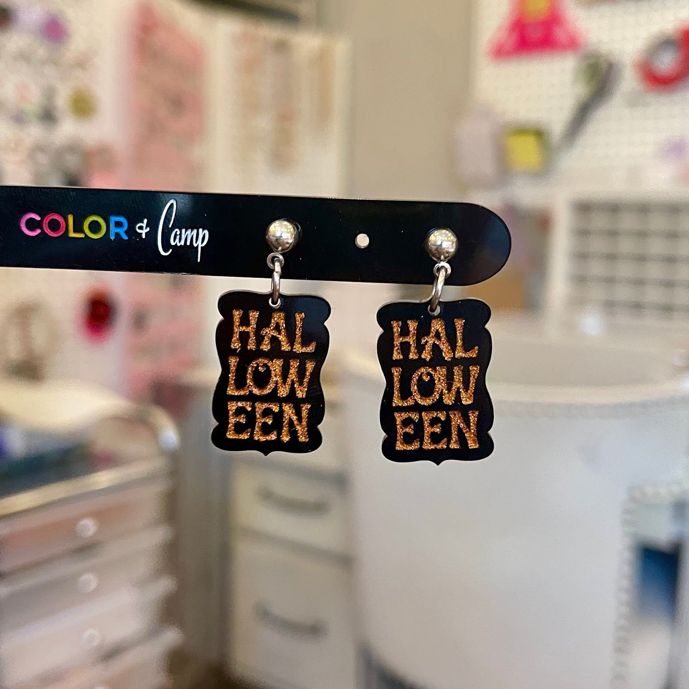 Mini Halloween Sign - Retro Halloween Earrings