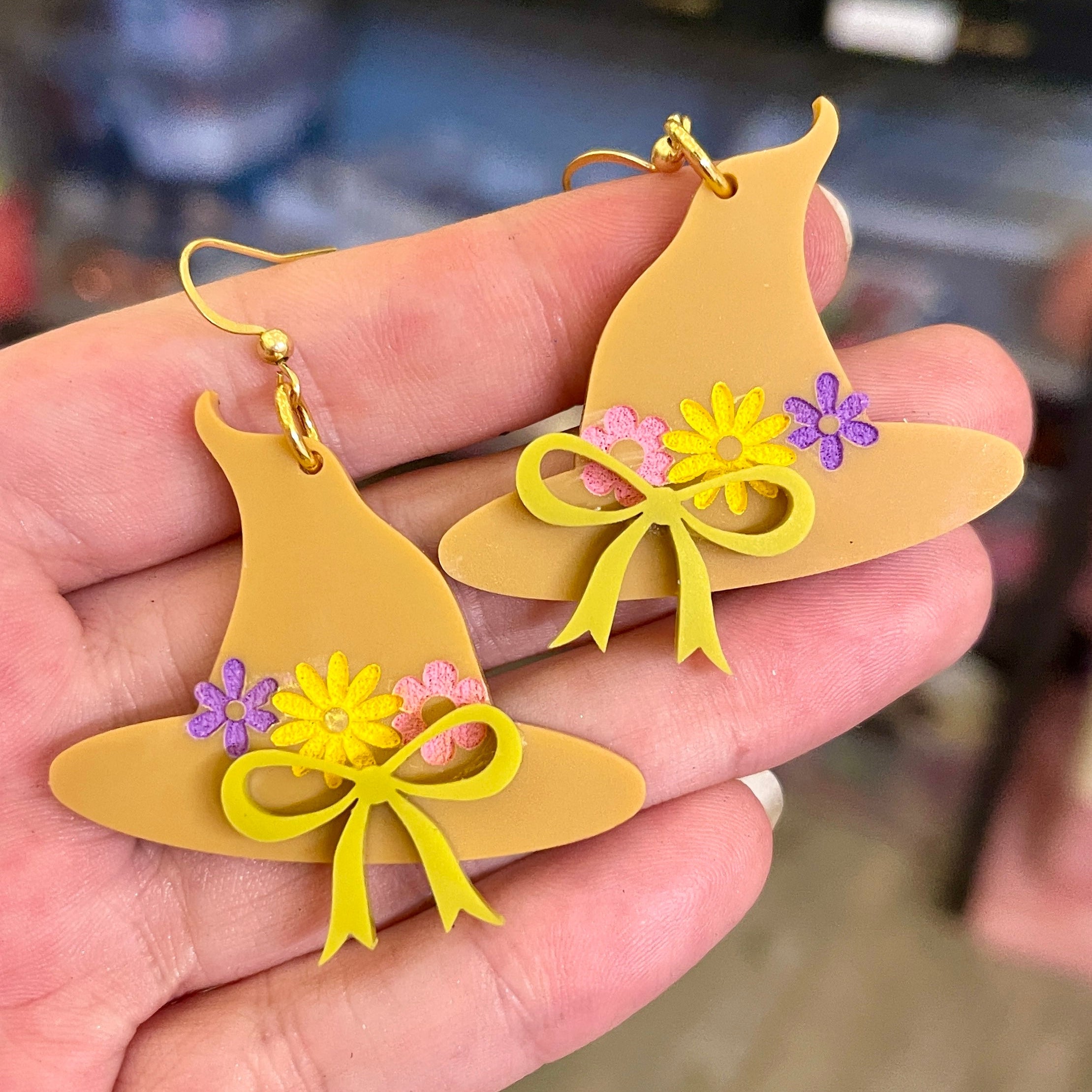 Spring Floral Witch Hat Earrings