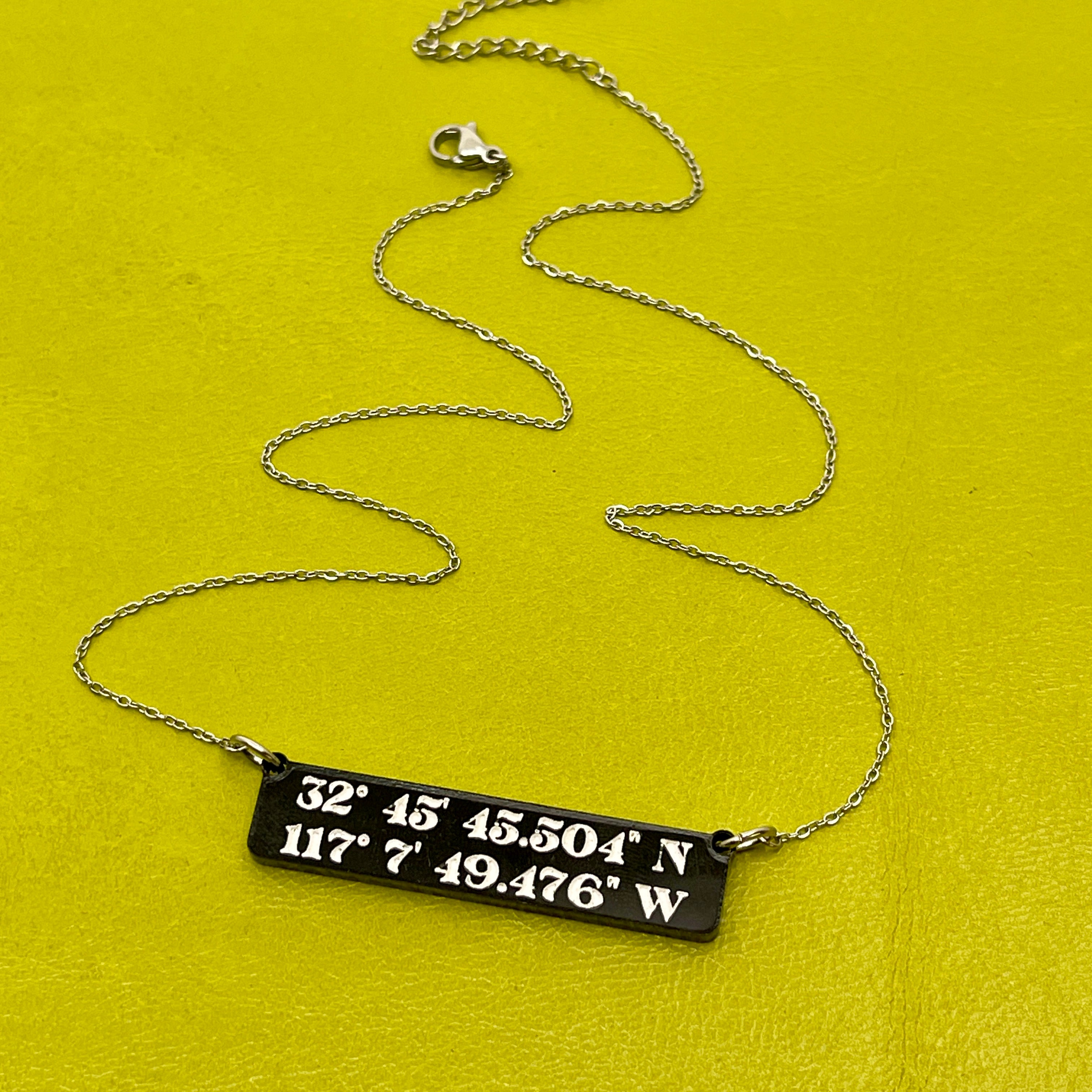 Custom GPS Coordinates Bar Necklace