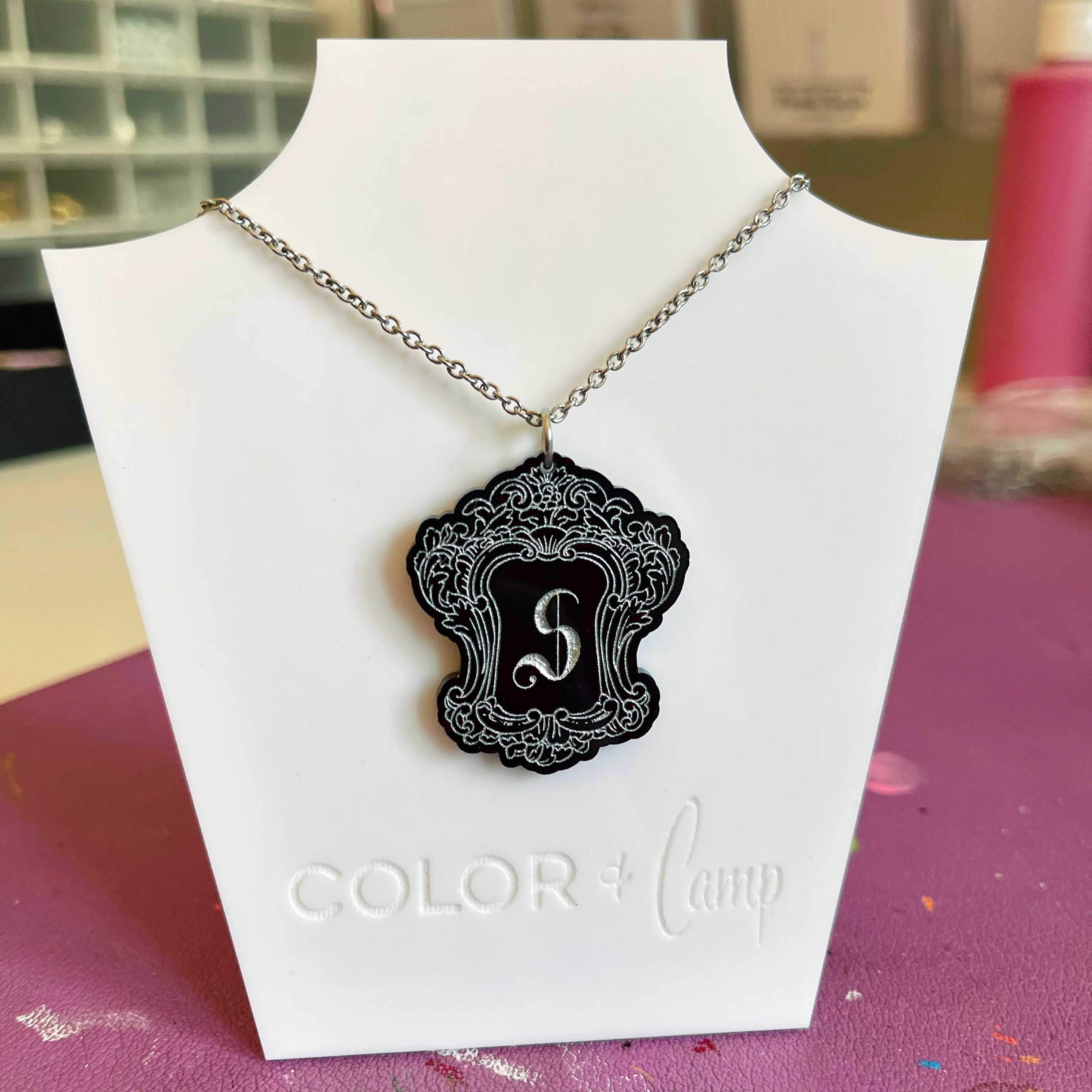 Design Your Own Goth Framed Monogram Pendant