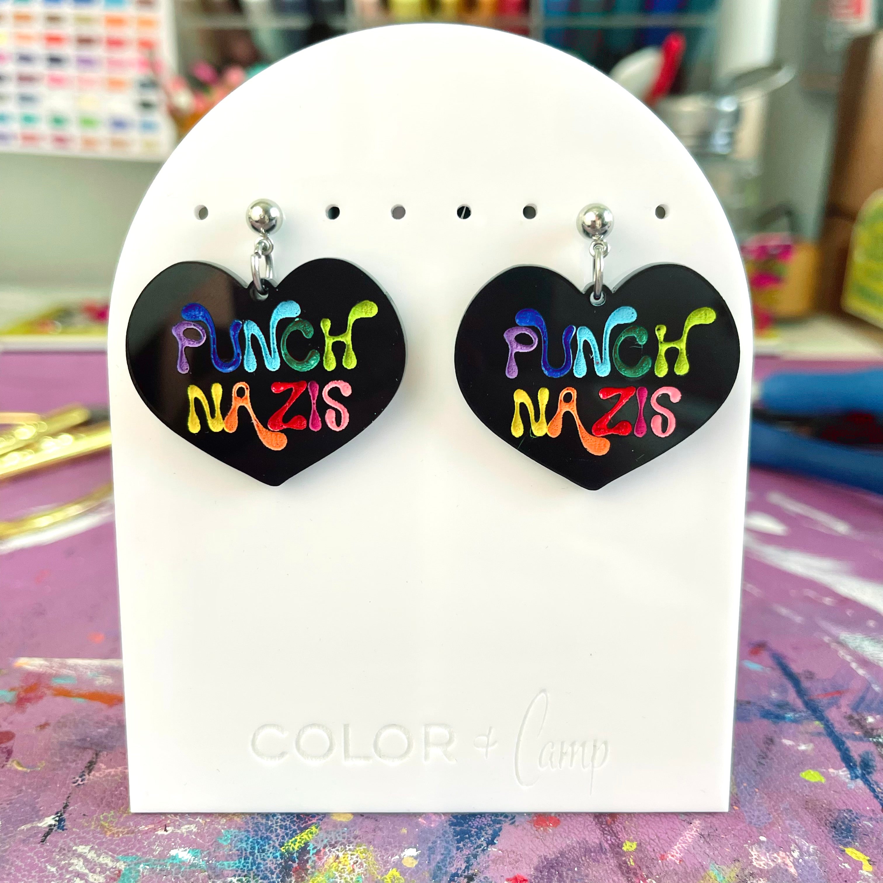 Punch 'Em - Retro Rainbow Heart Earrings