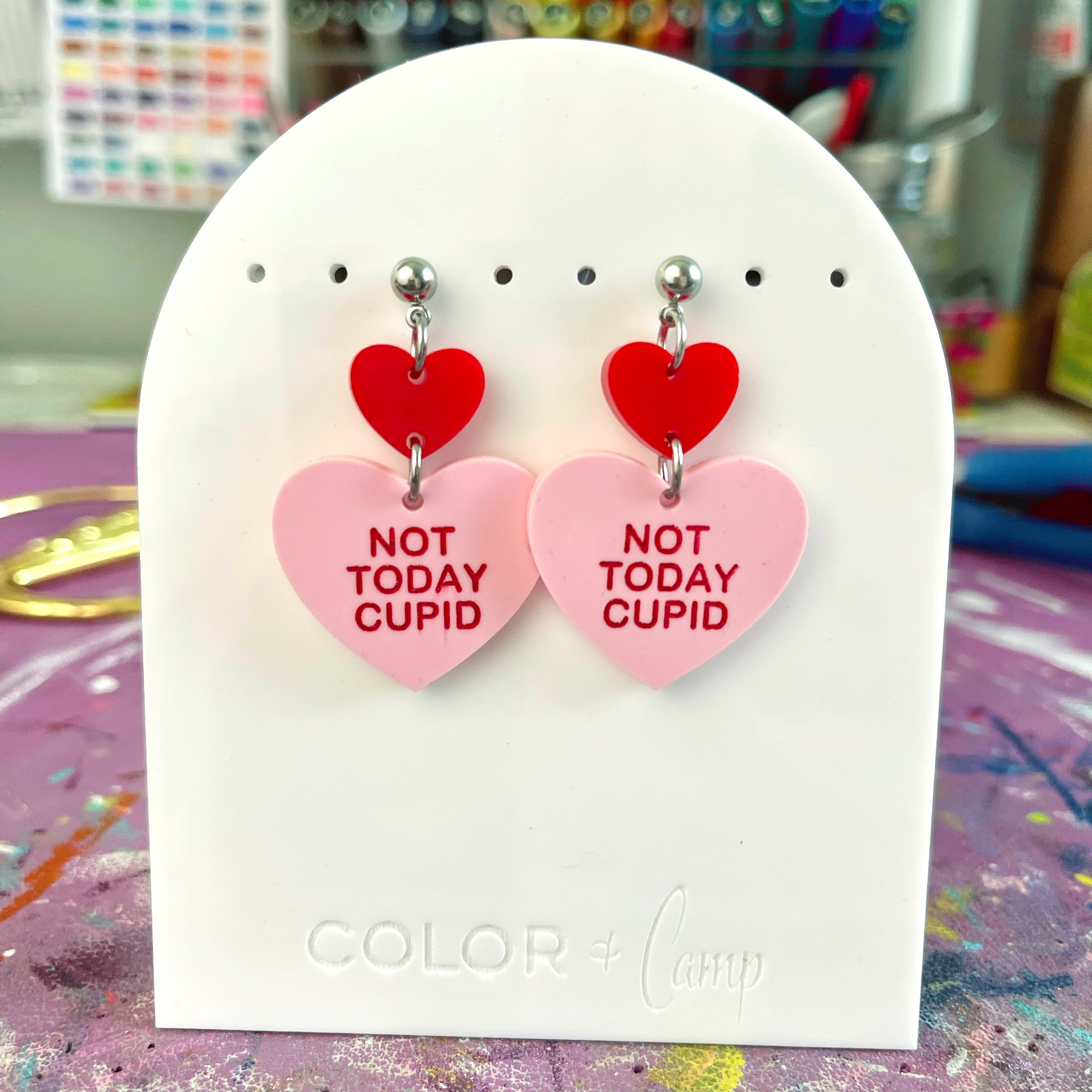 Not Today Cupid - Candy Heart Earrings