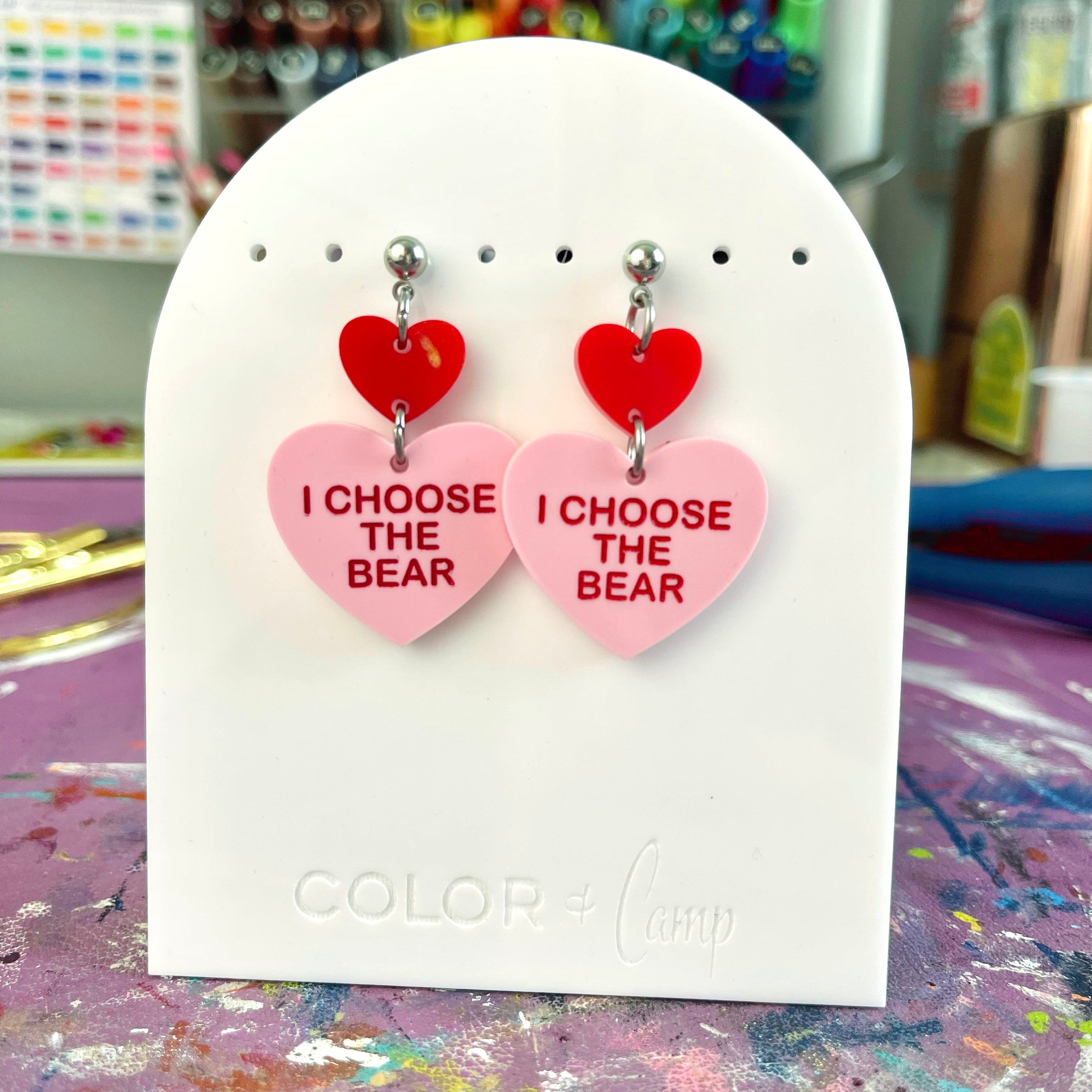 I Choose the Bear - Candy Heart Earrings
