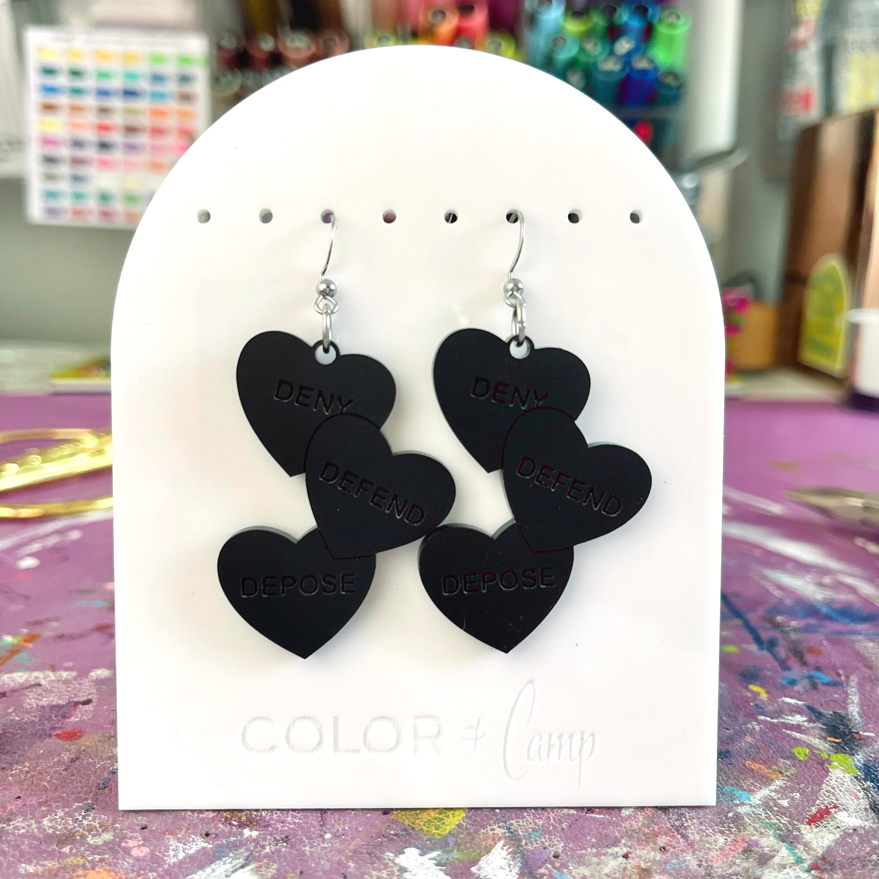 Triple D Goth Candy Hearts Acrylic Earrings