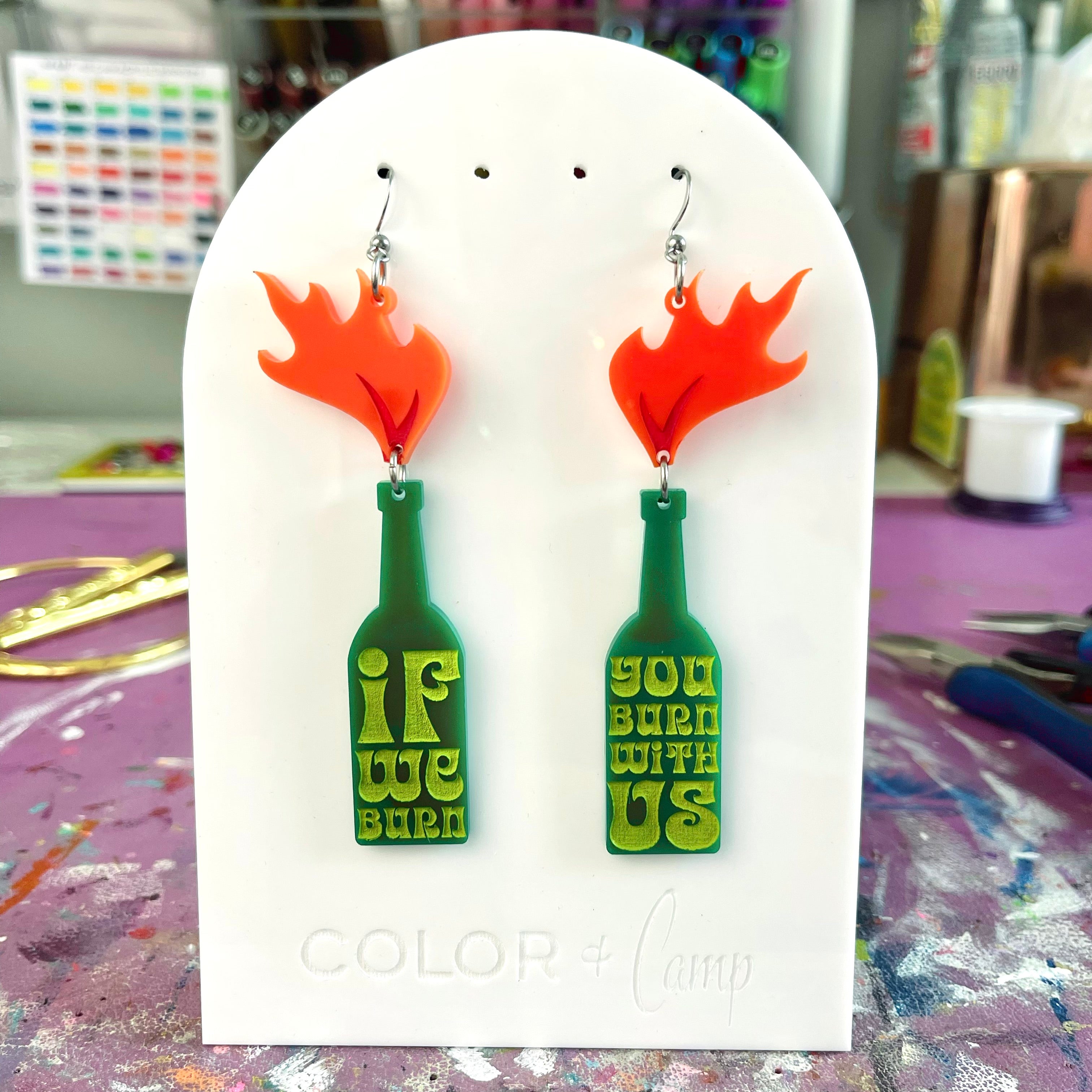If We Burn - 70s Wine Bottle Earrings