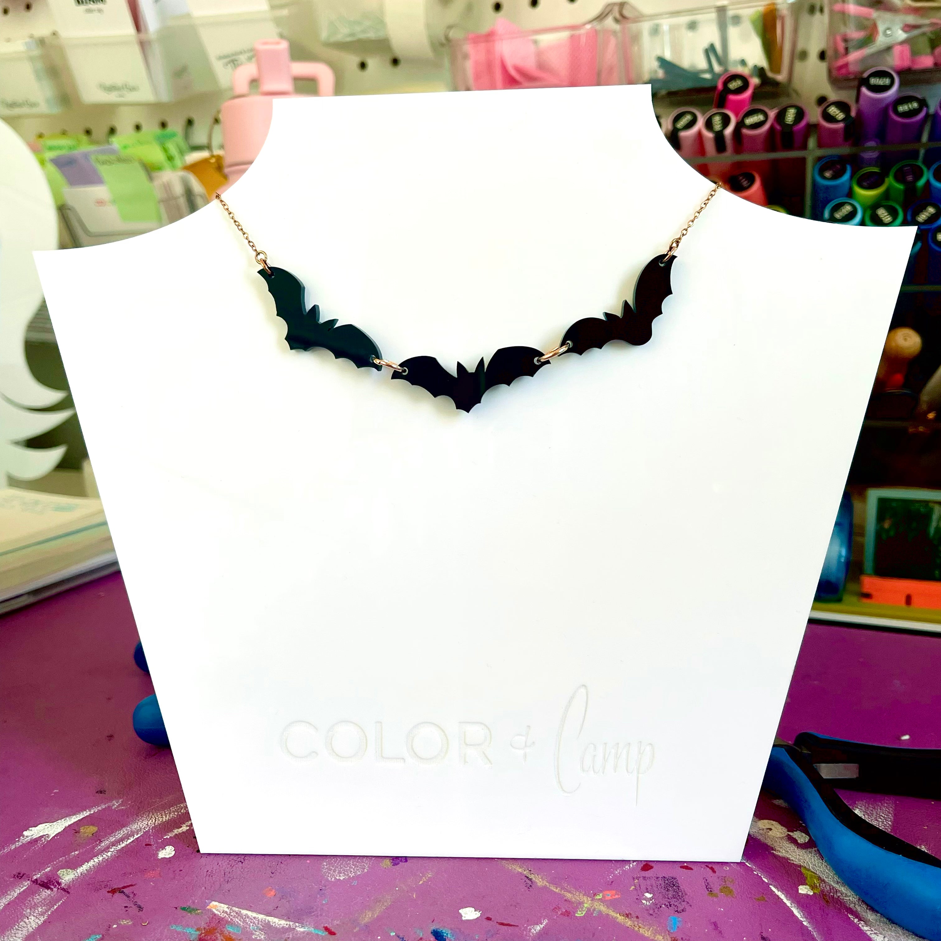 Frickin Bats - Rose Gold Glam Halloween Necklace