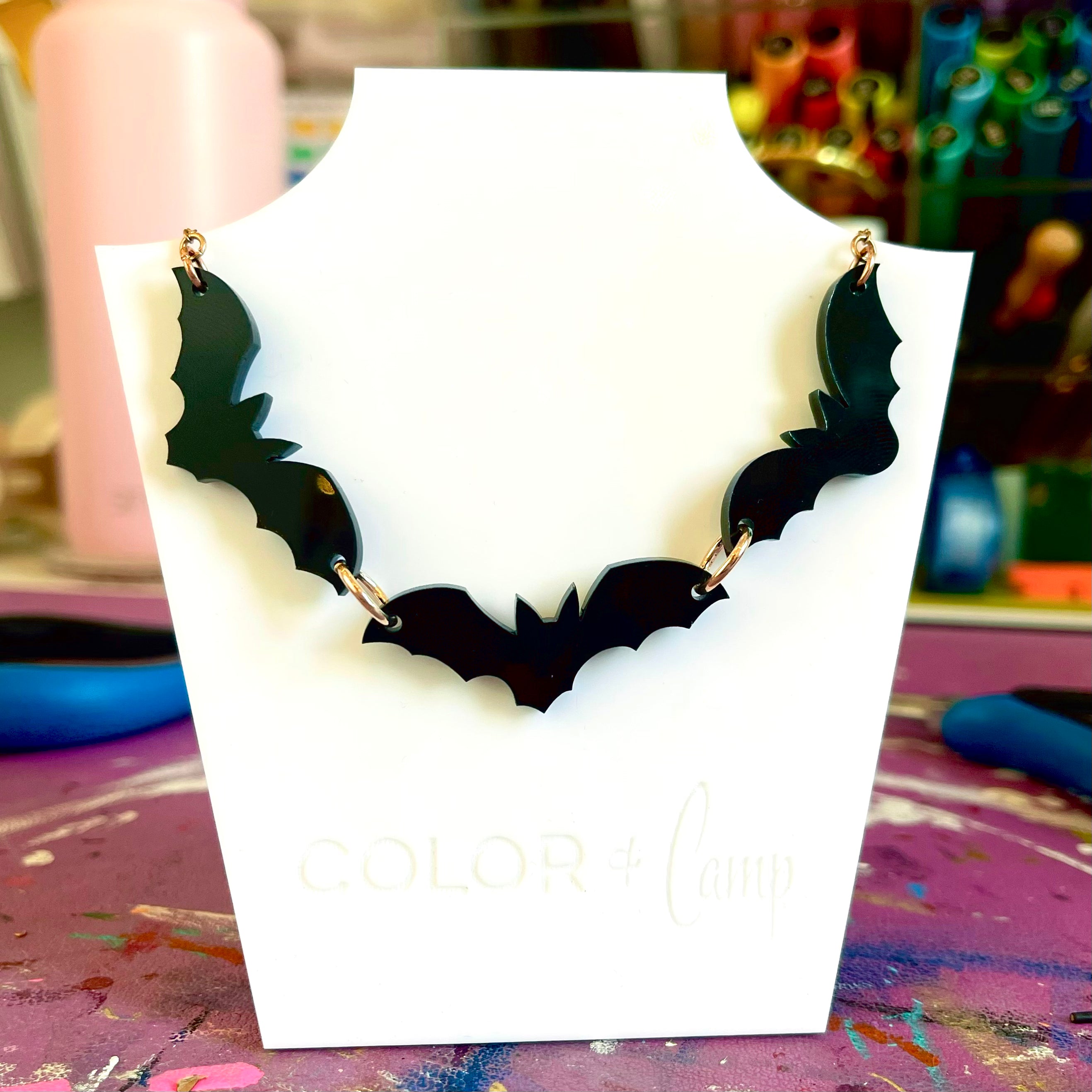 Frickin Bats - Rose Gold Glam Halloween Necklace