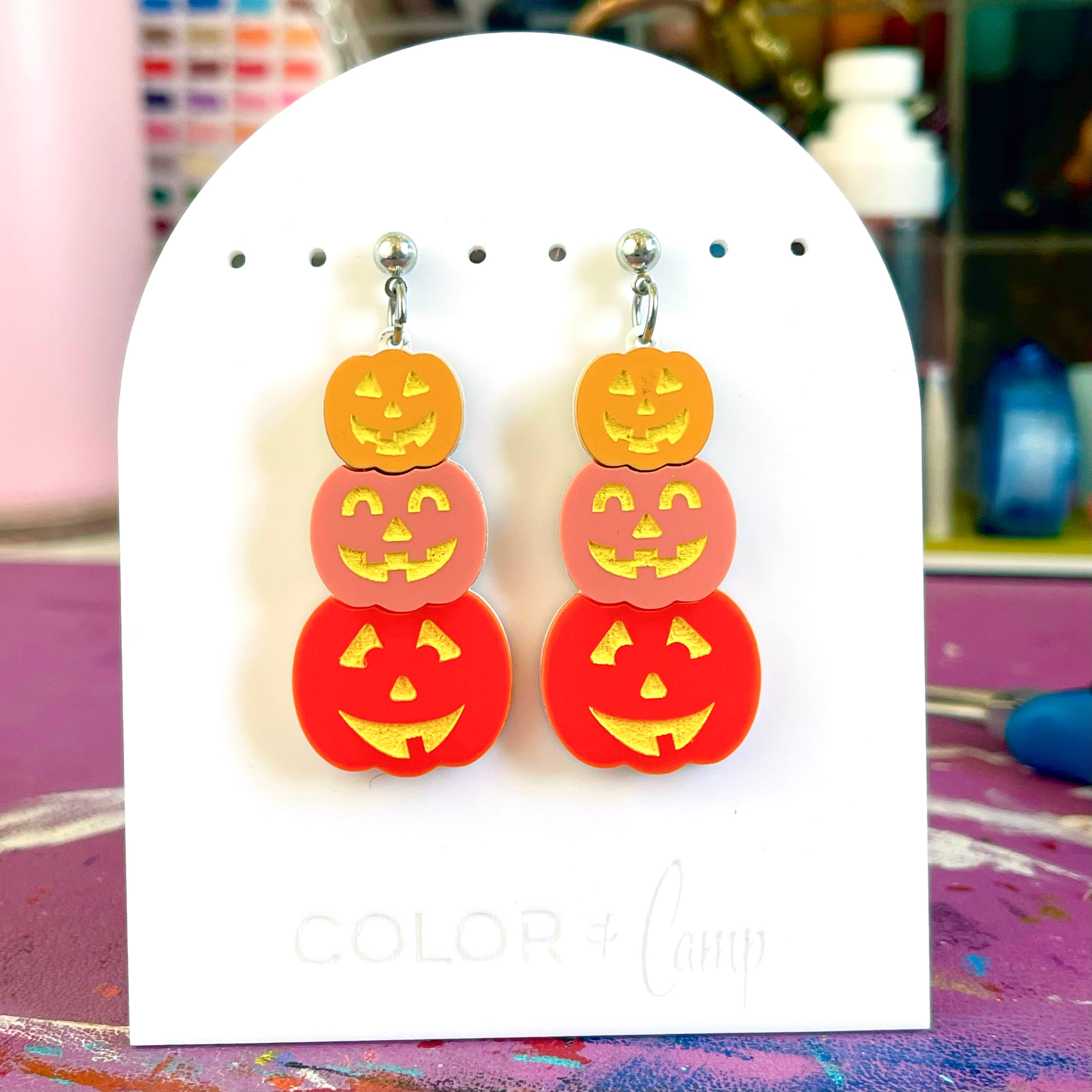 Jack o' Lantern Stack - Retro Halloween Earrings