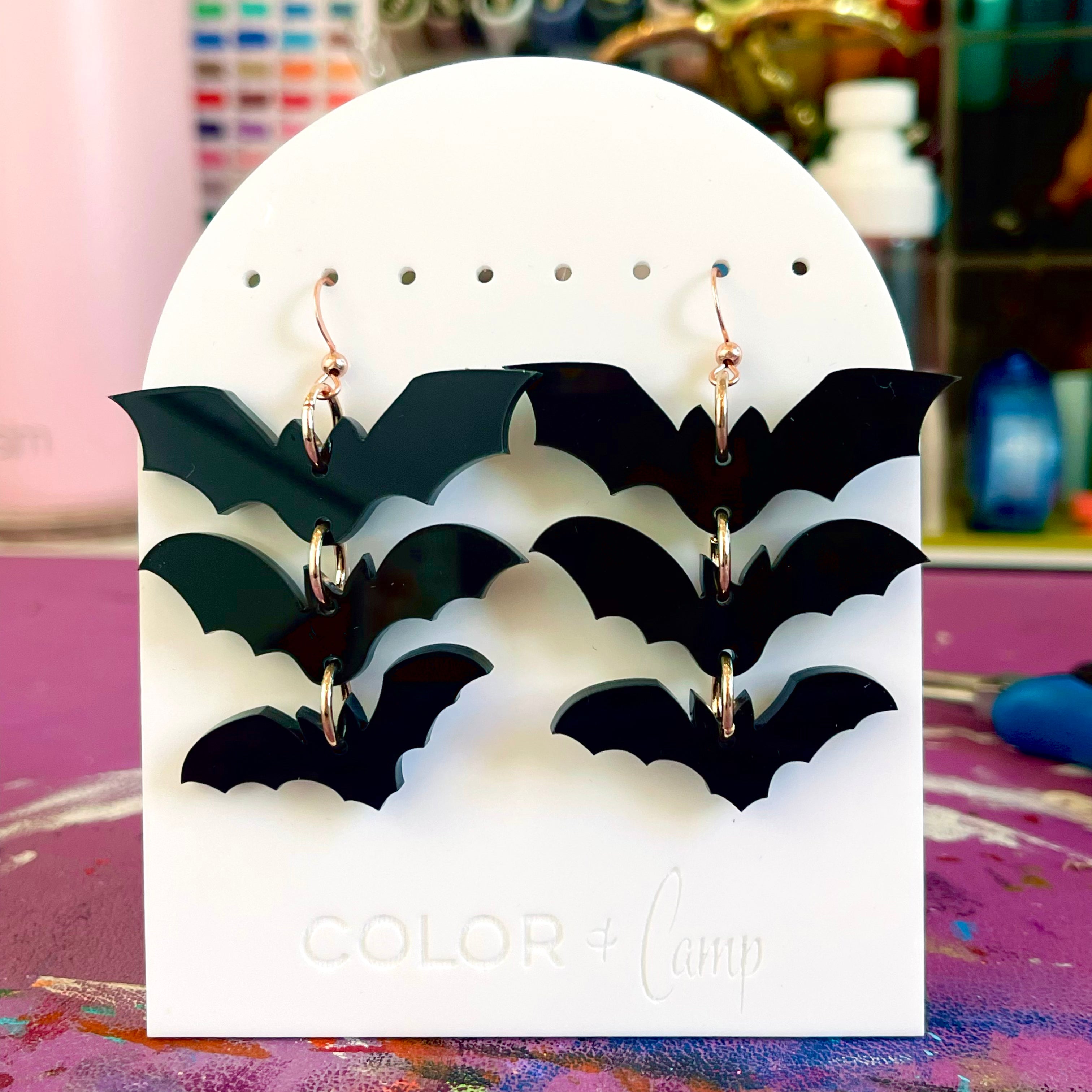 Frickin Bats - Rose Gold Glam Halloween Earrings