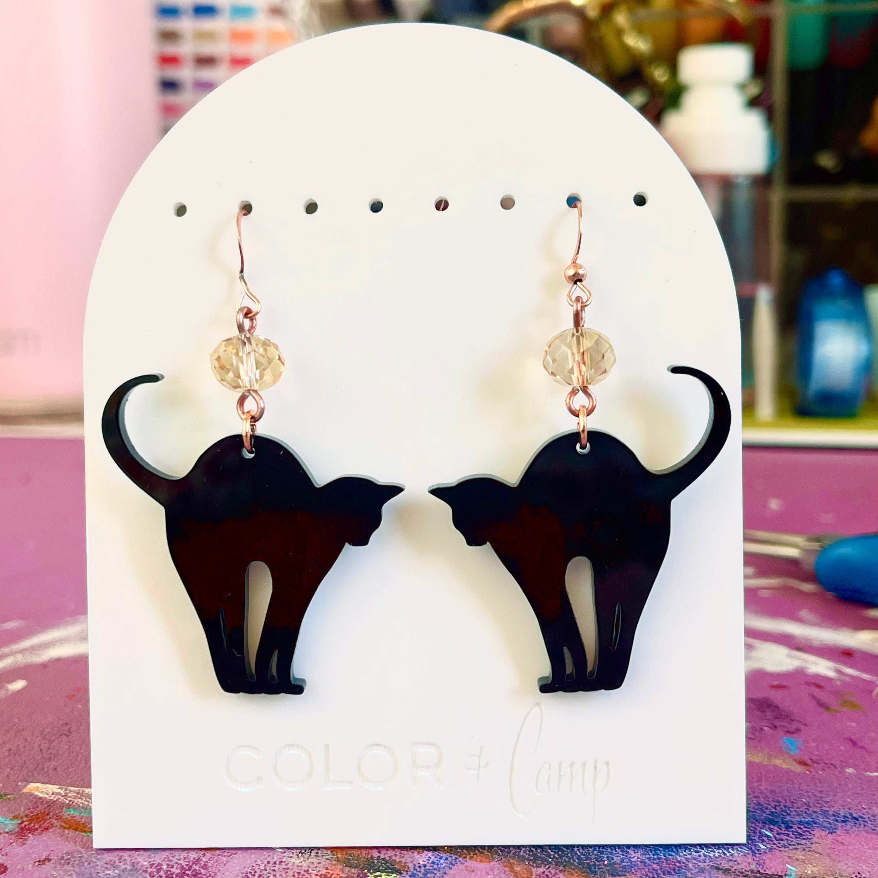 Scaredy Cat - Rose Gold Glam Halloween Earrings