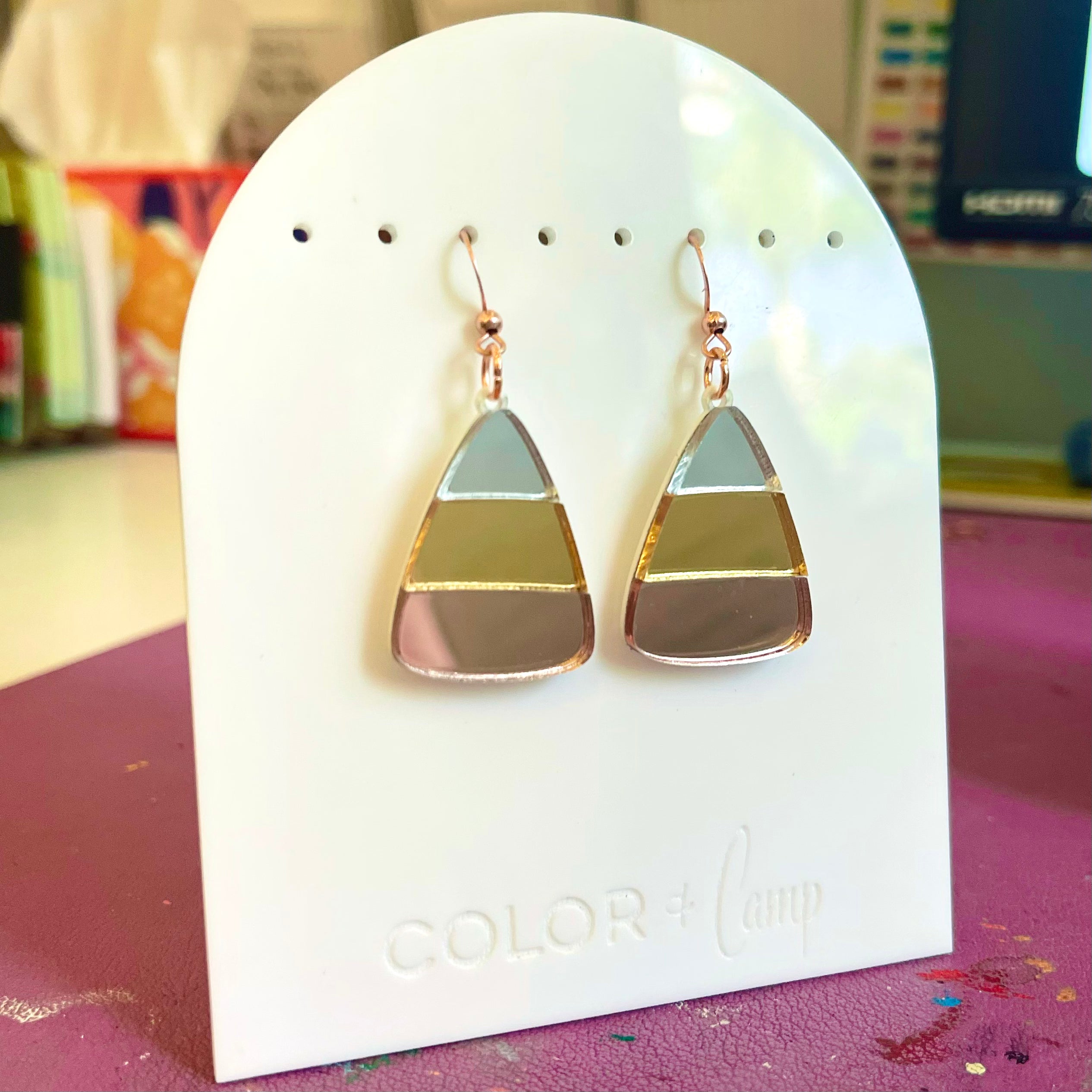 Mixed Metal Candy Corn - Rose Gold Glam Halloween Earrings