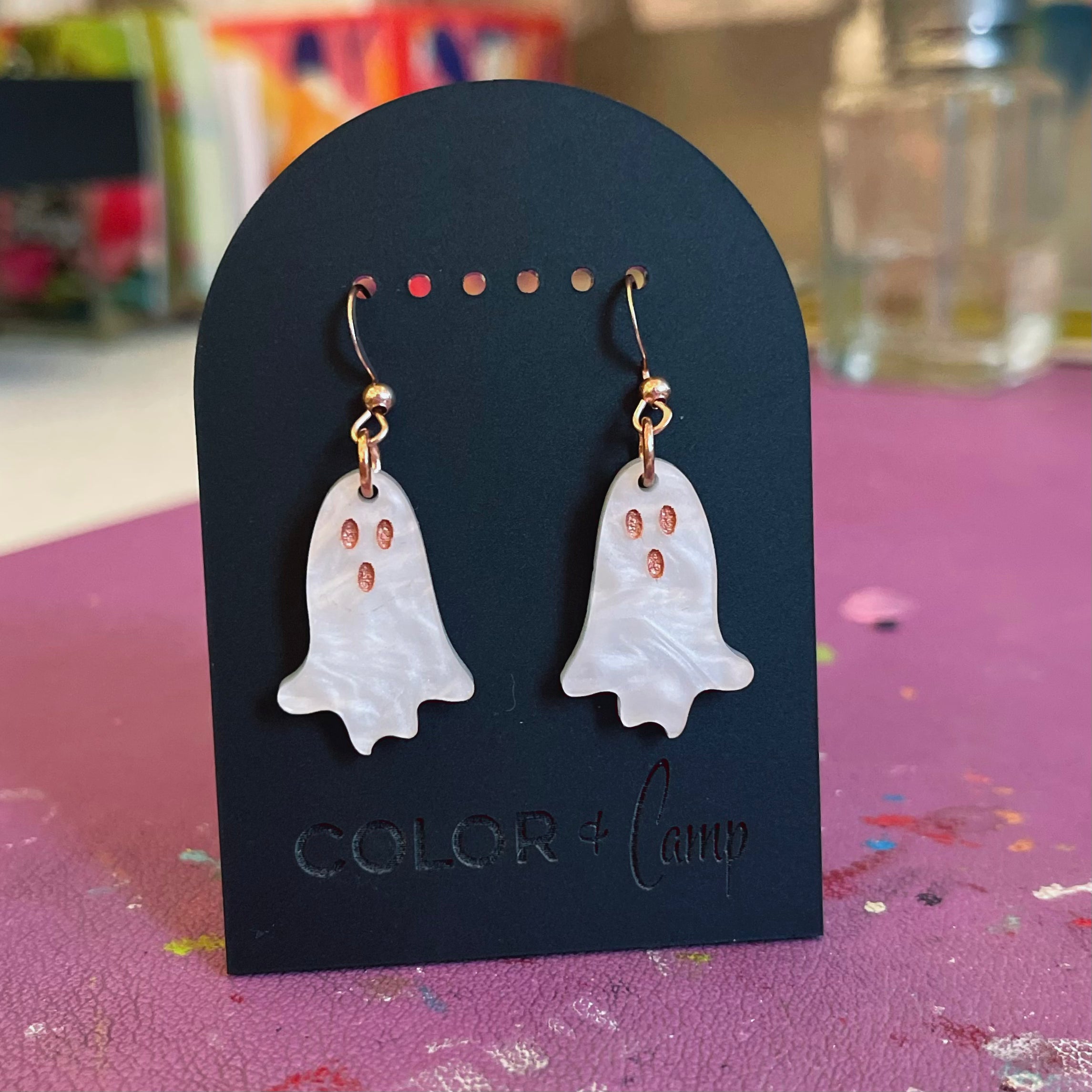 Mini Ghosties - Rose Gold Glam Halloween Earrings