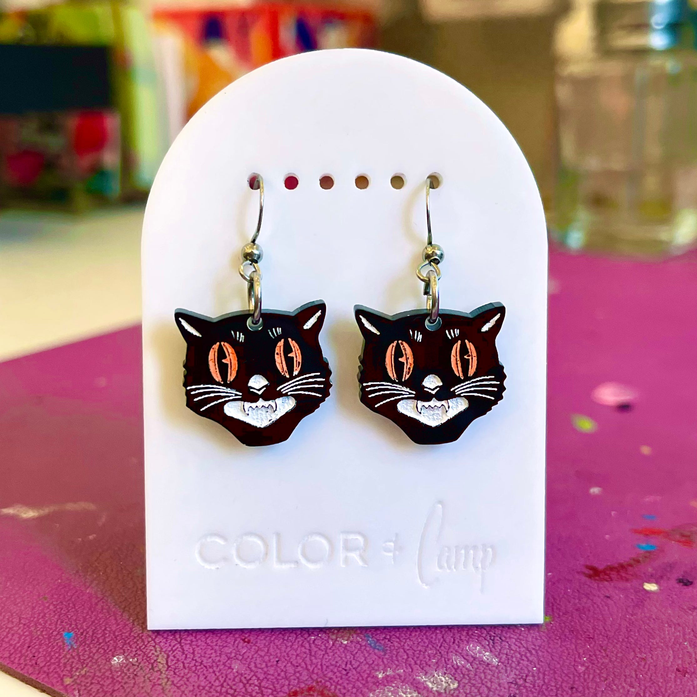 Mini Black Cats - Retro Halloween Earrings