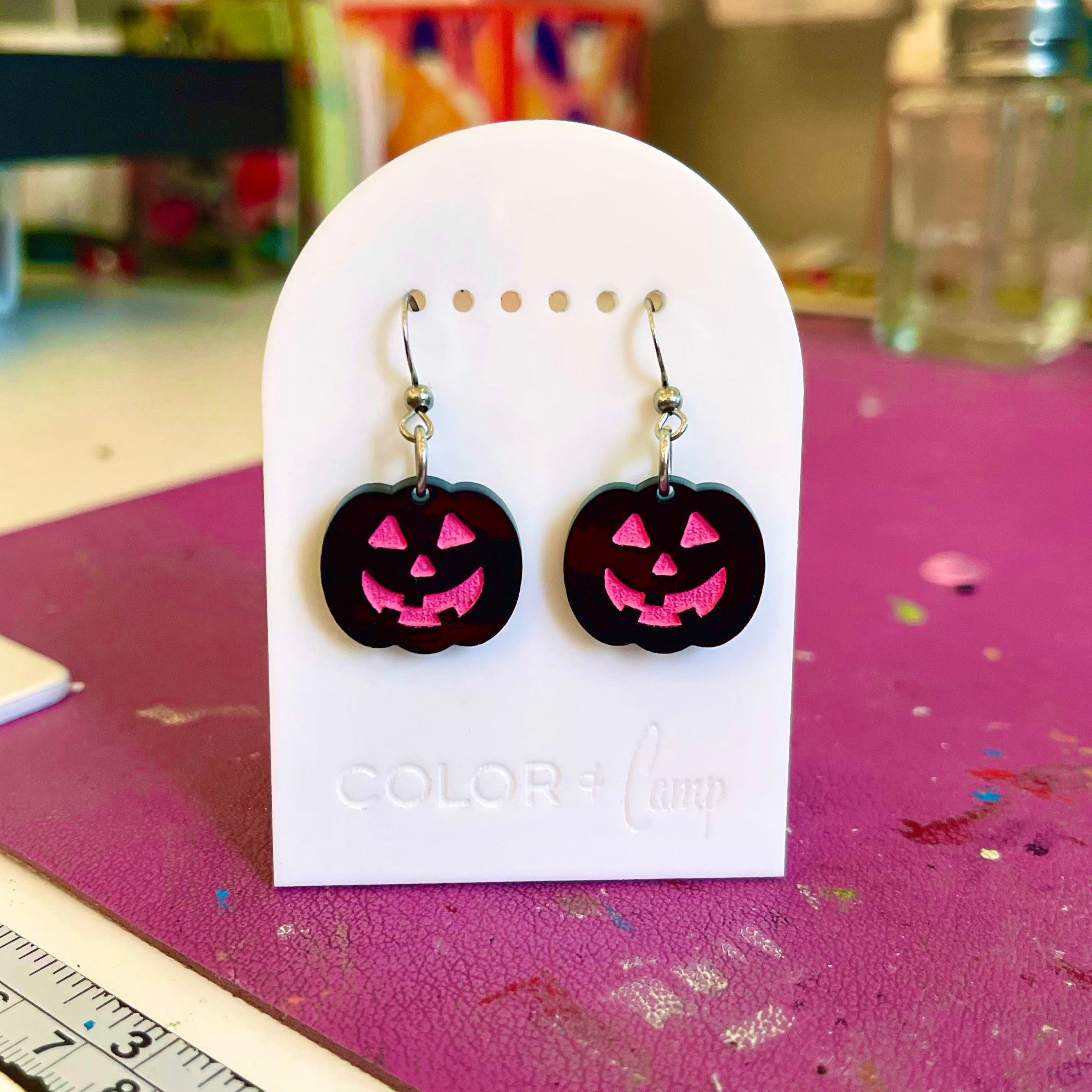 Mini Neon Jack o' Lanterns - Retro Halloween Earrings