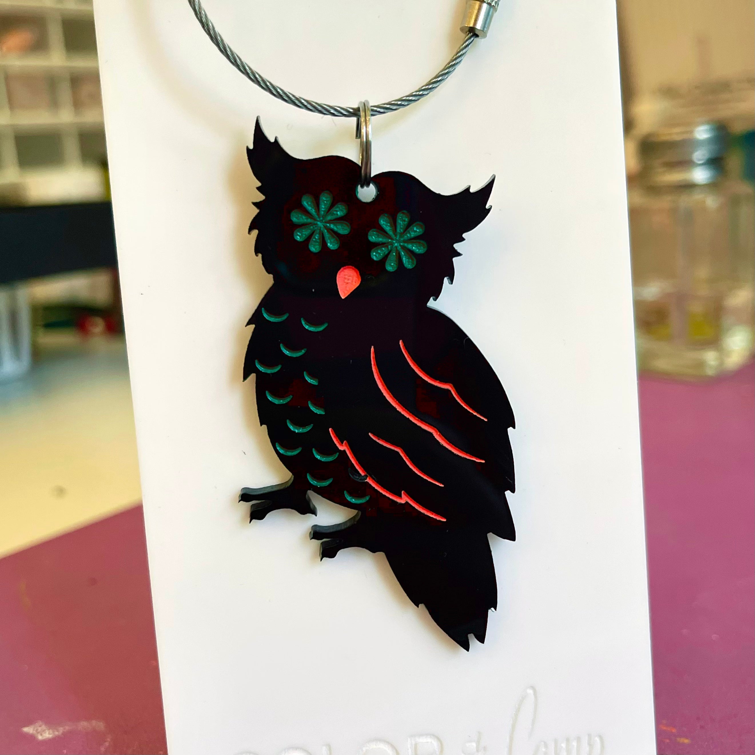 Spooky Paper Owl Keychain/Bag Tag