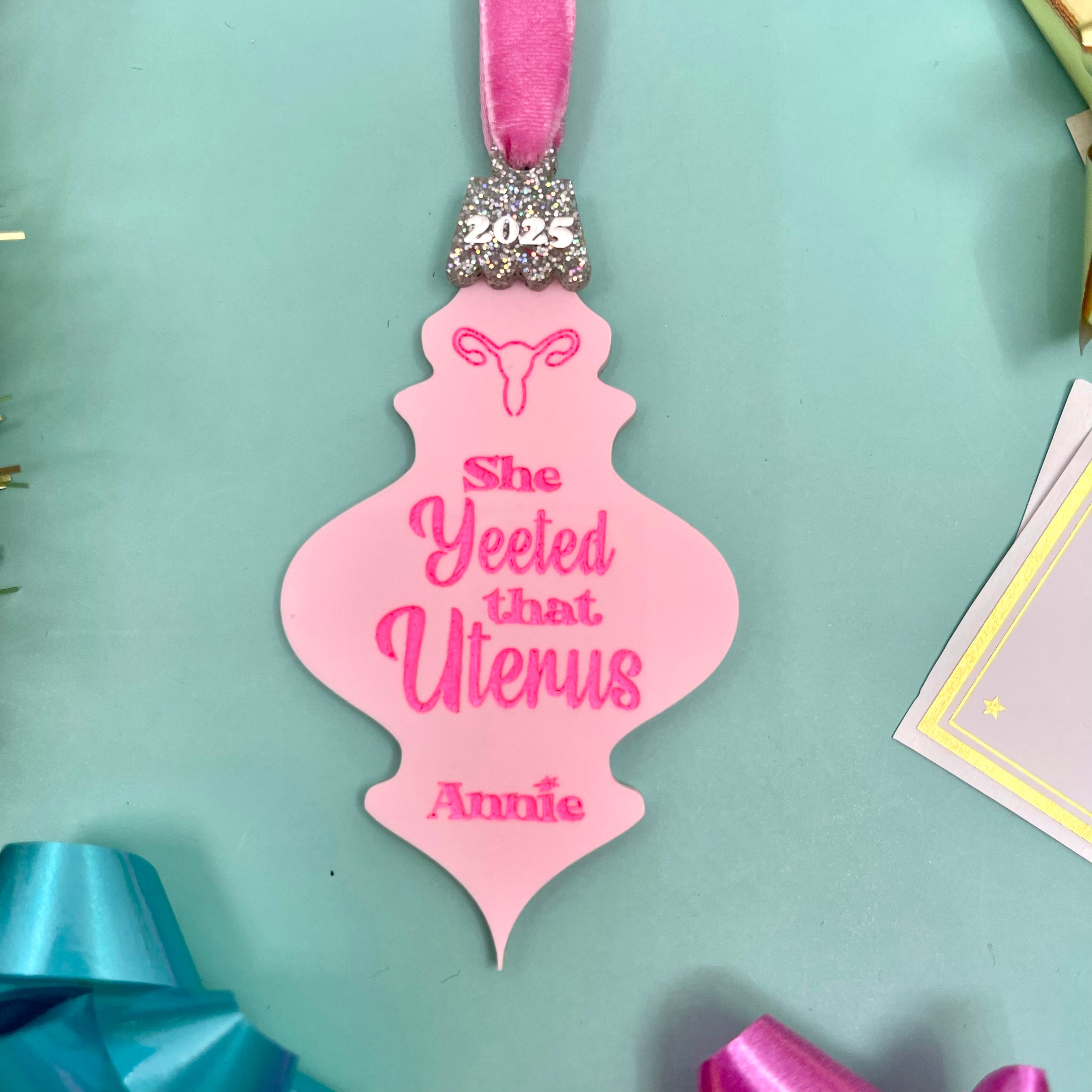 She Yeeted That Uterus - Custom Retro Christmas Ornament