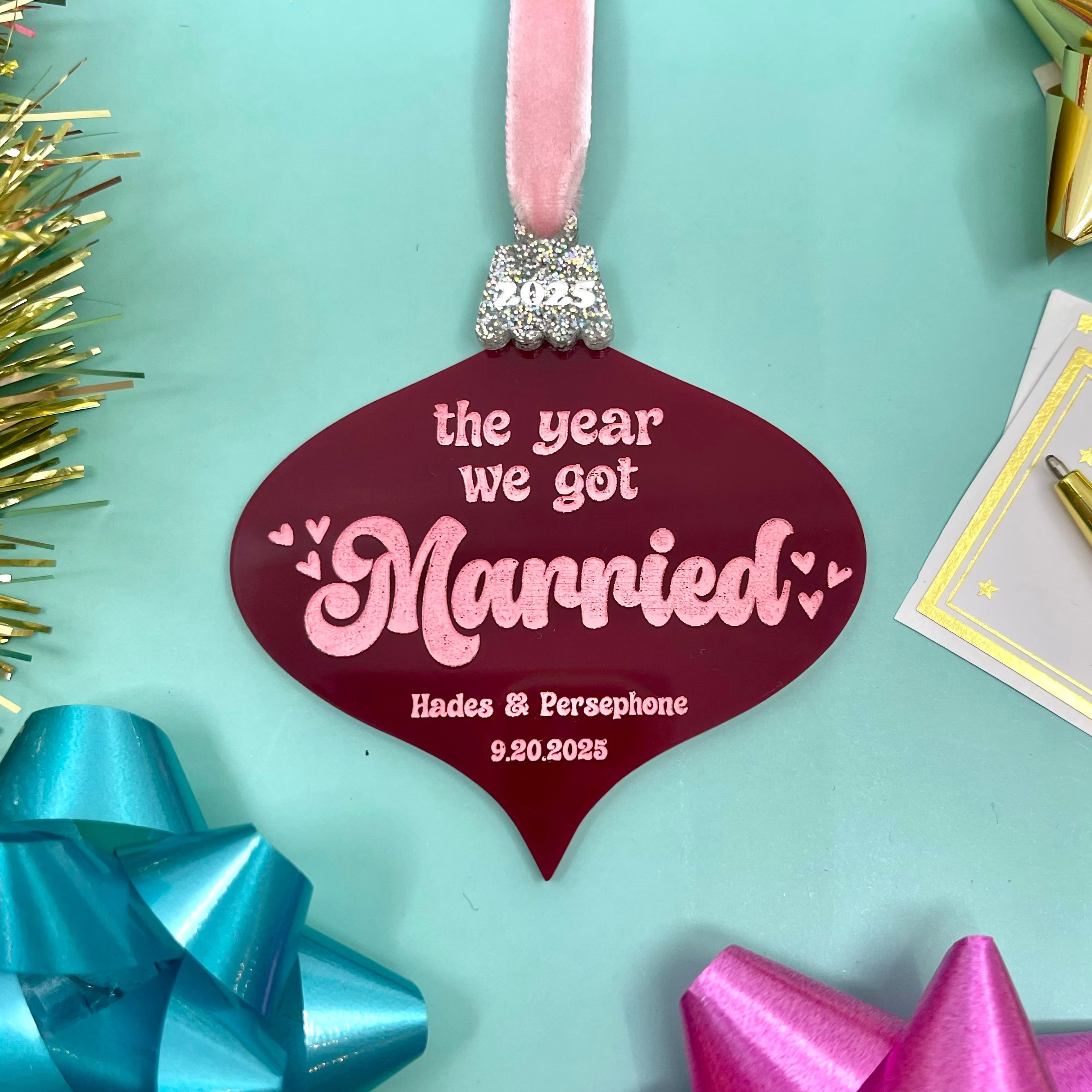 The Year We Got Married - Personalized Retro Christmas Ornament