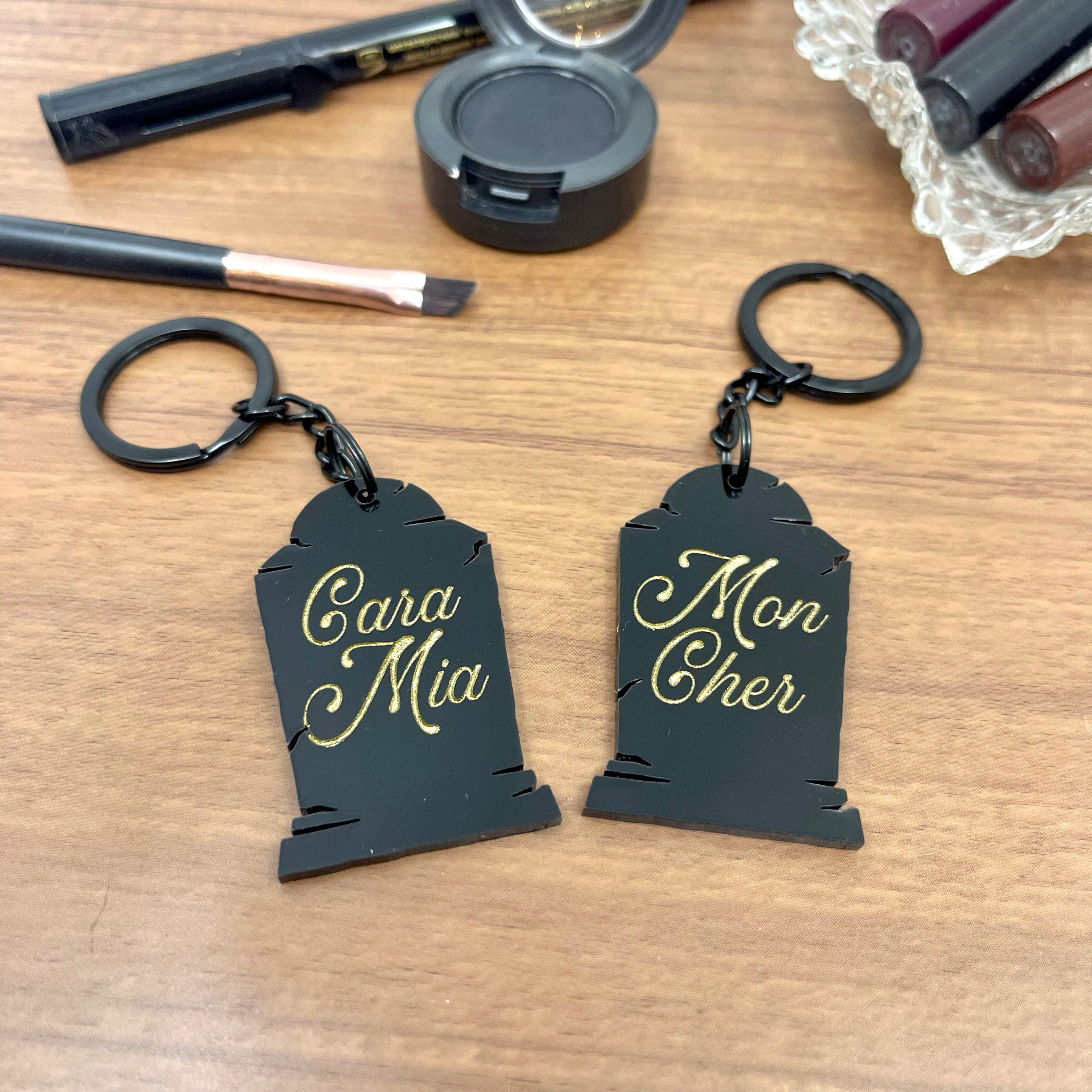 Cara Mia/Mon Cher Tombstone Keychain Set