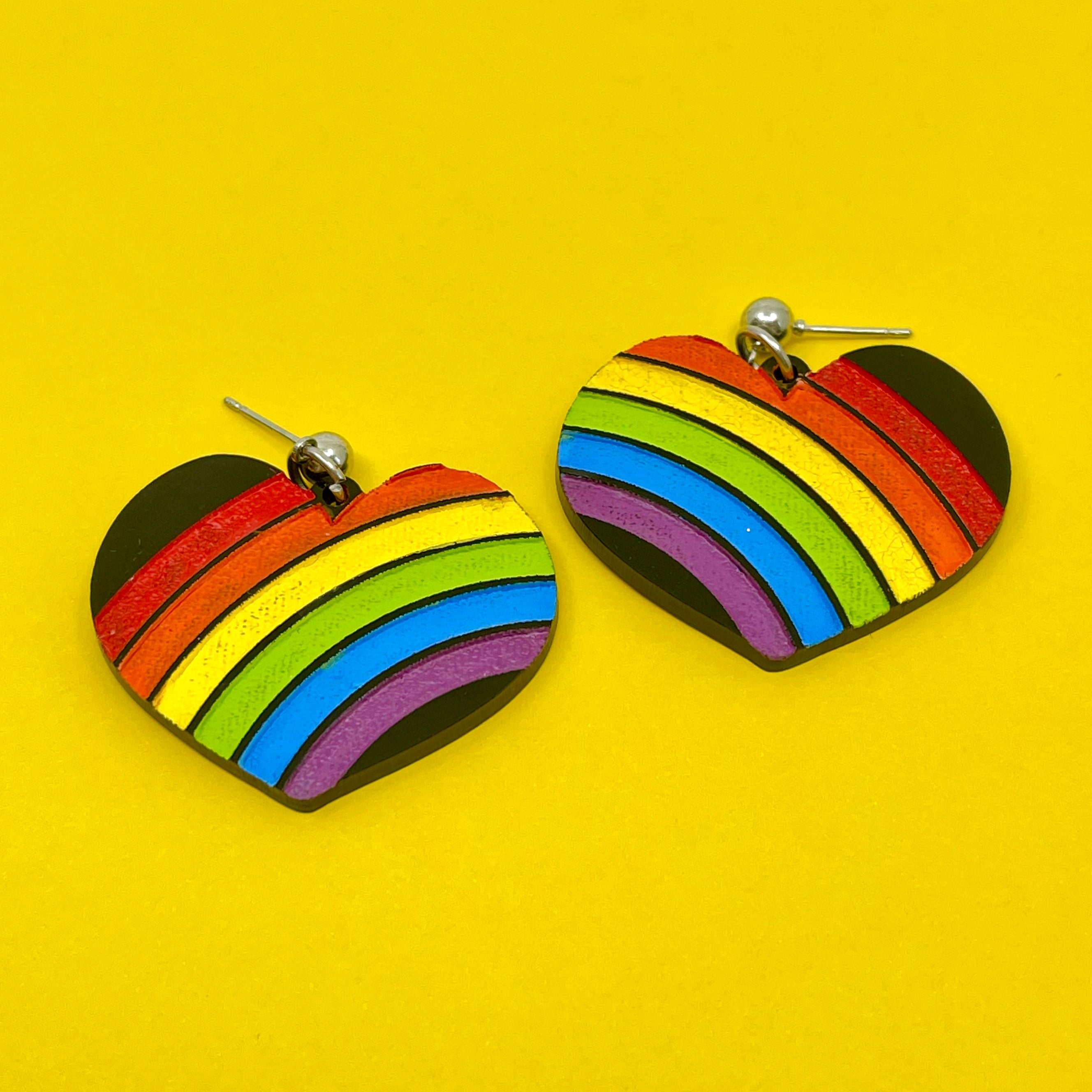 Retro Rainbow Gay Pride Heart Earrings