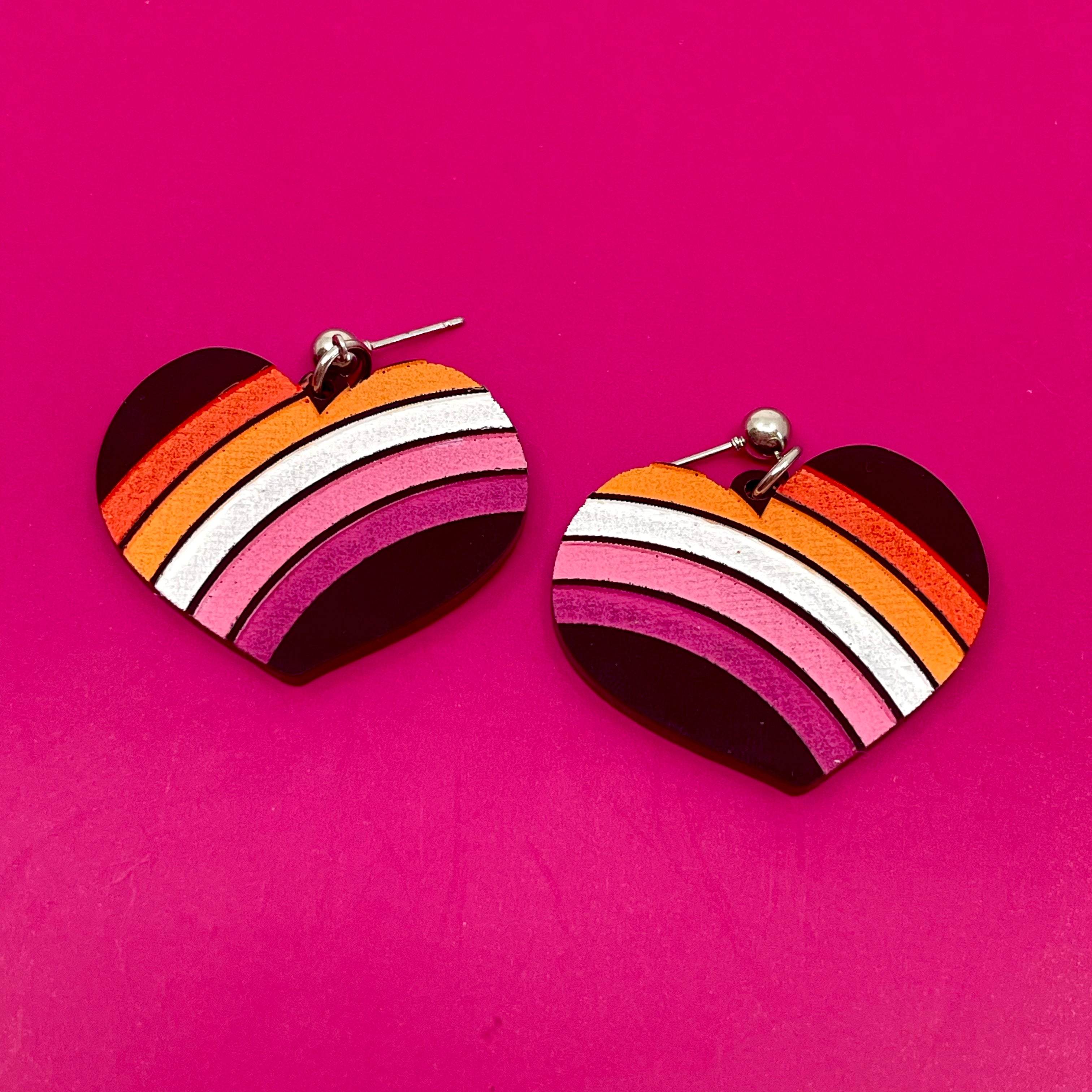 Retro Rainbow Lesbian Pride Heart Earrings
