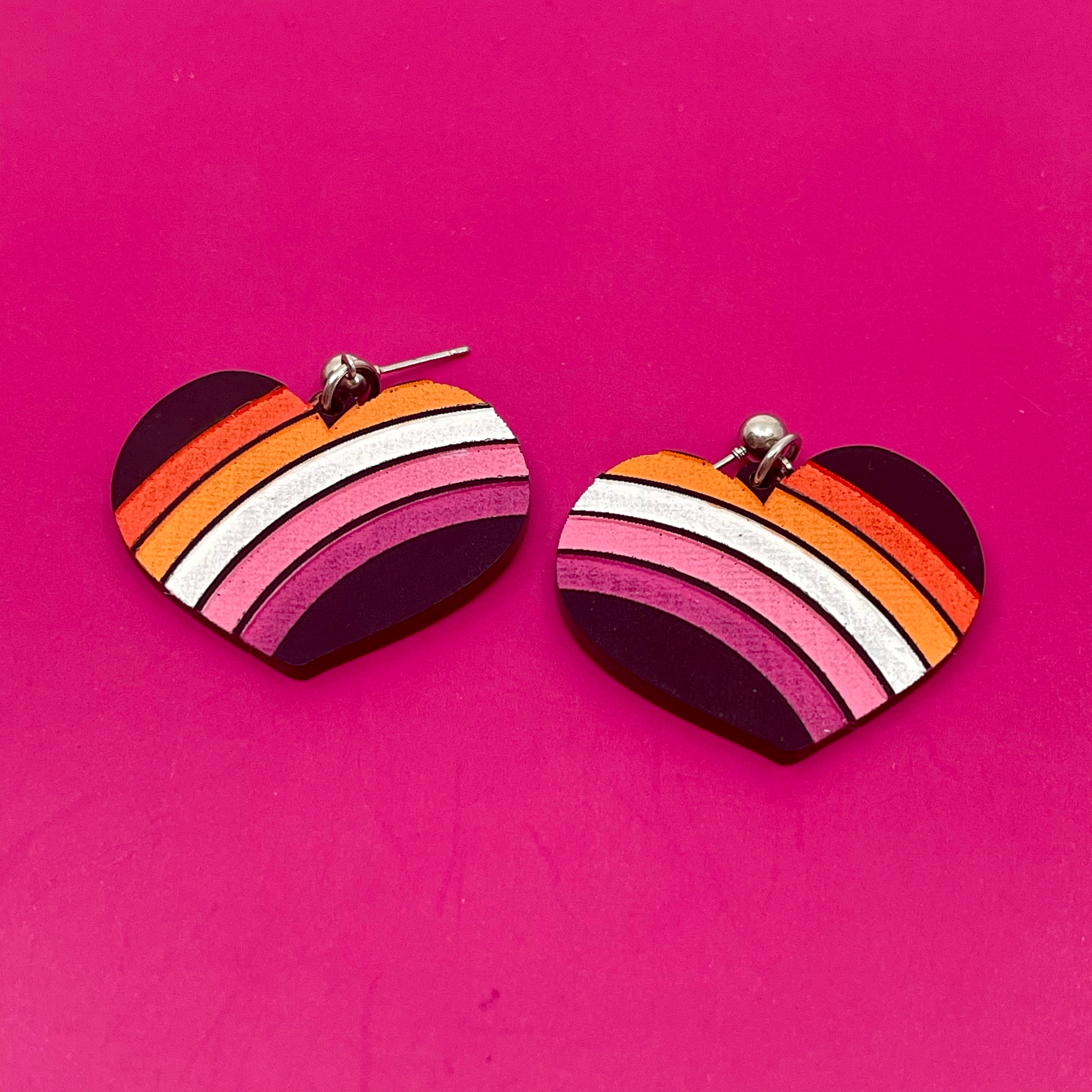 Retro Rainbow Lesbian Pride Heart Earrings