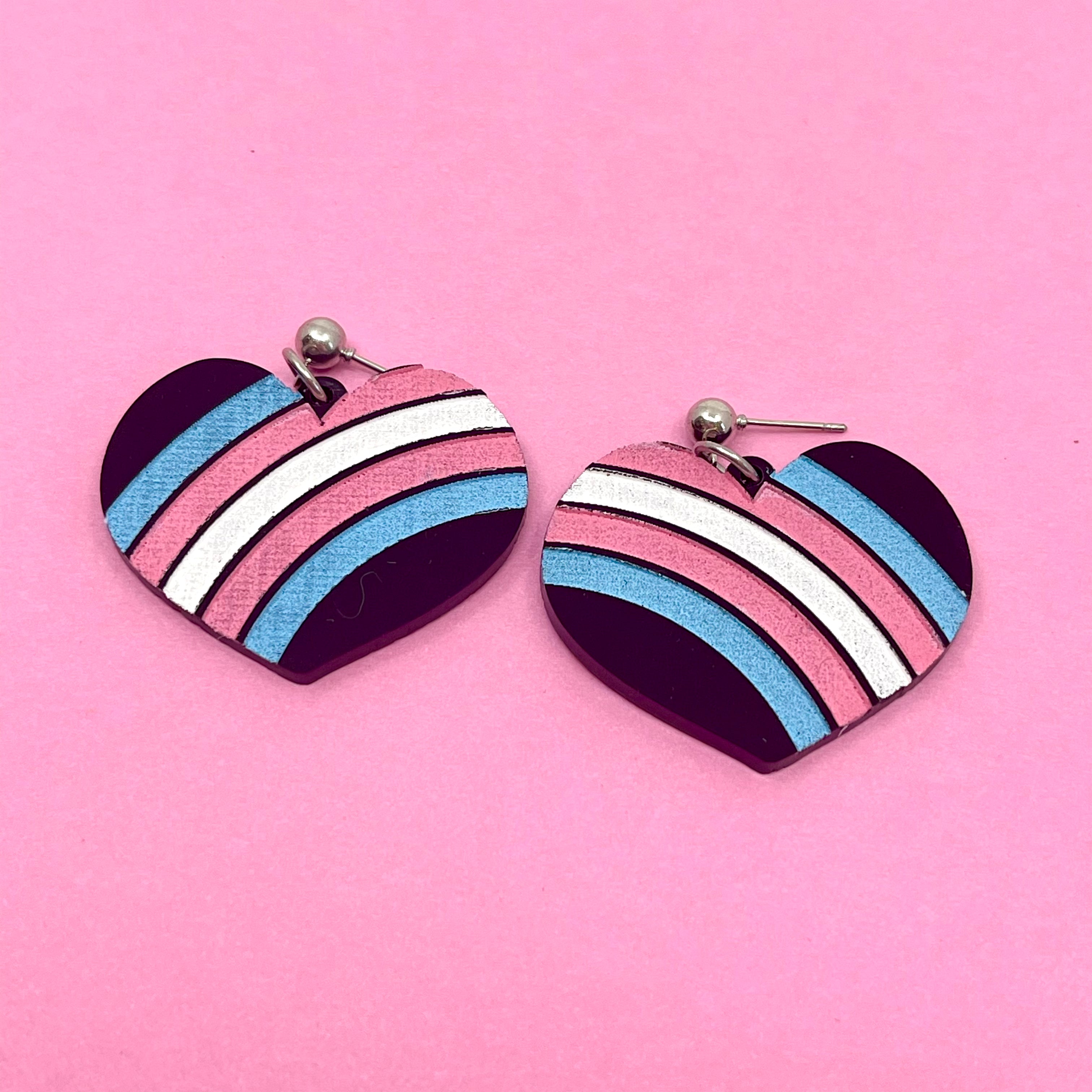 Retro Rainbow Trans Pride Heart Earrings