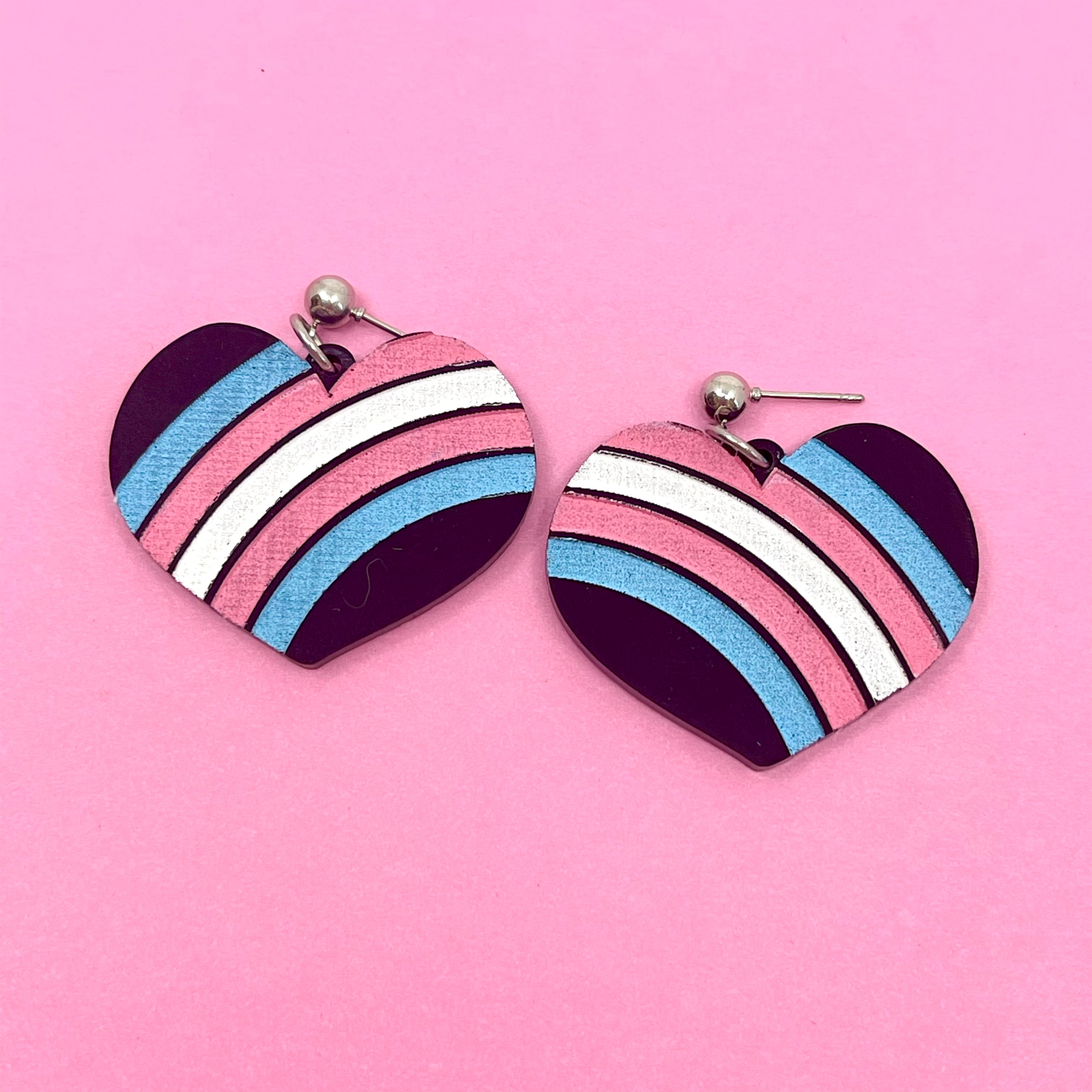Retro Rainbow Trans Pride Heart Earrings