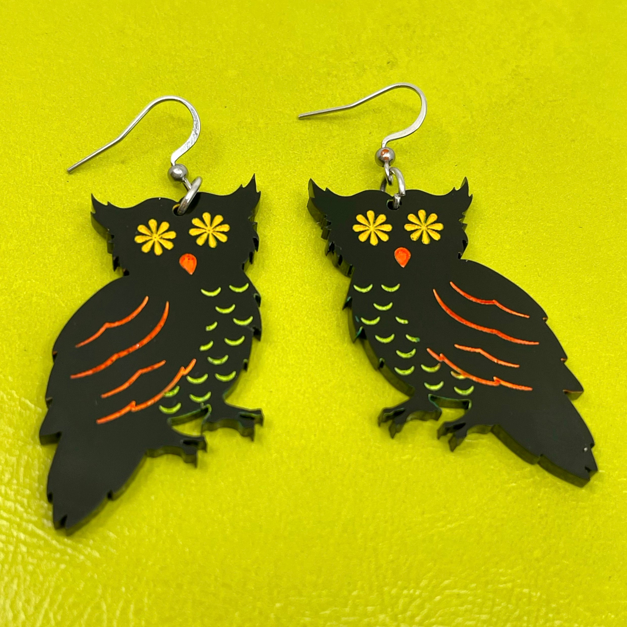 Spooky Paper Owl - Retro Halloween Earrings