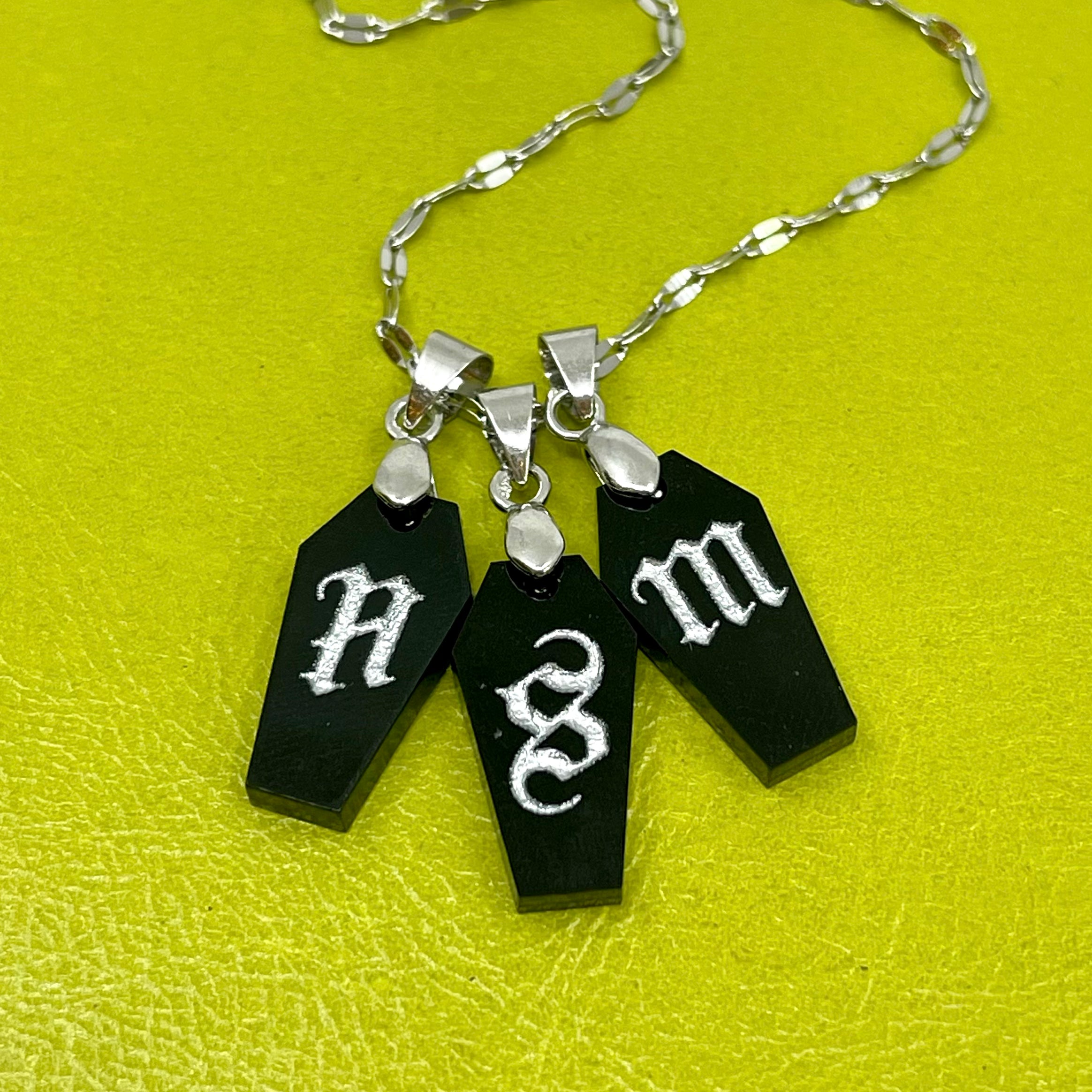 Goth Mom Necklace - Coffin Initials Necklace
