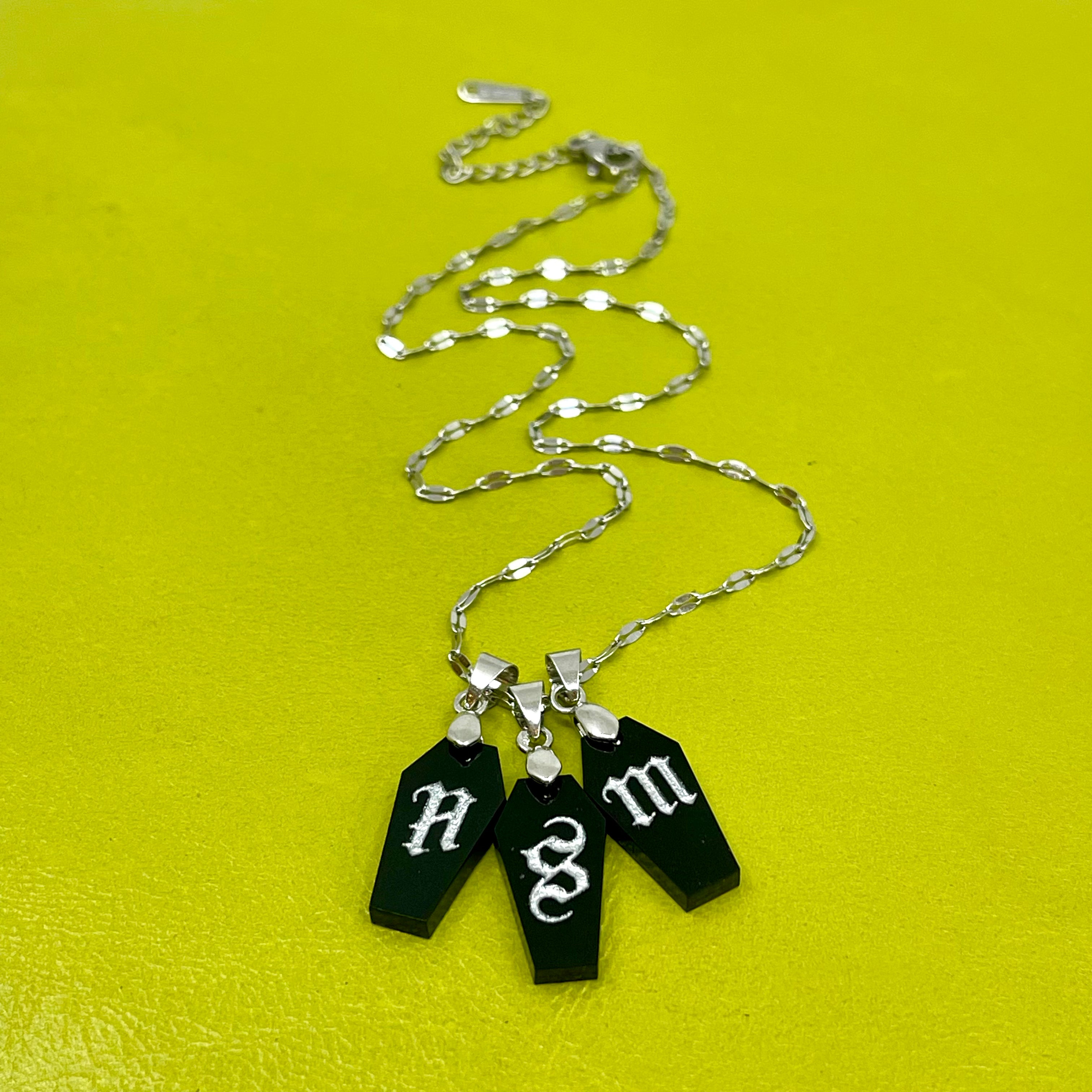 Goth Mom Necklace - Coffin Initials Necklace