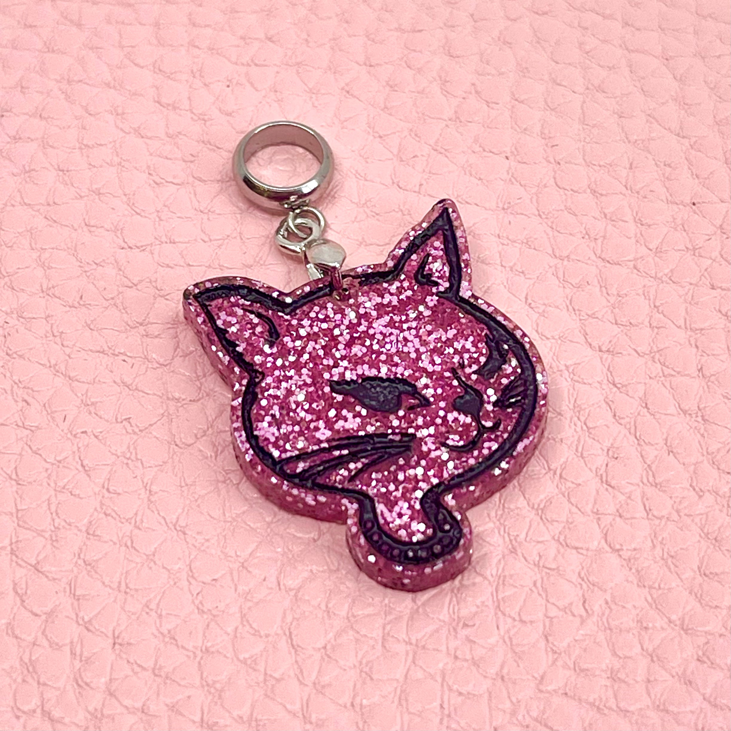 Winking Kitty Pendant in Pink