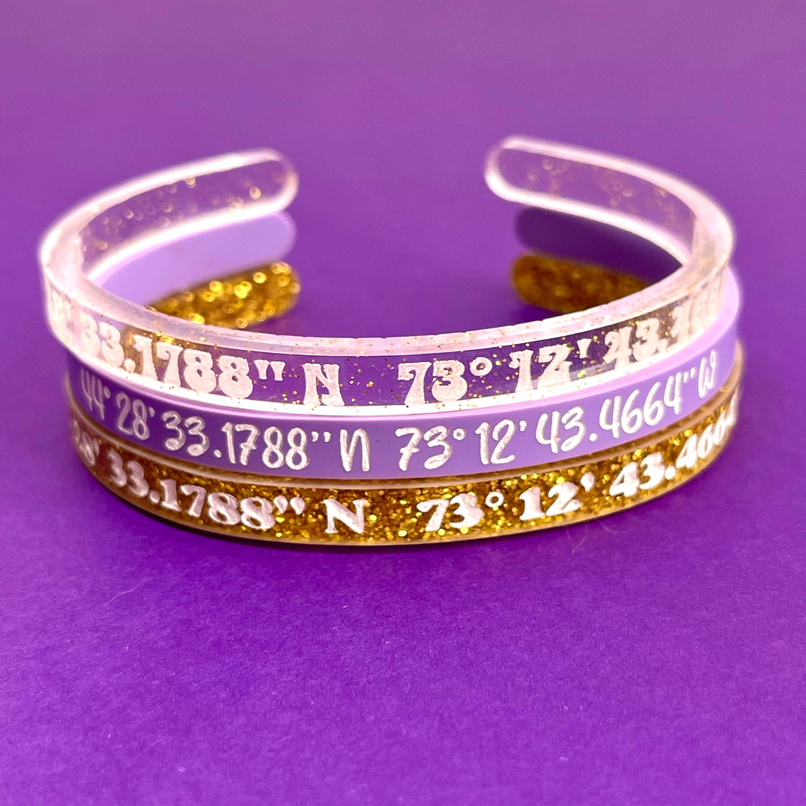 Custom Coordinates Acrylic Cuff Bracelet - 1/4"