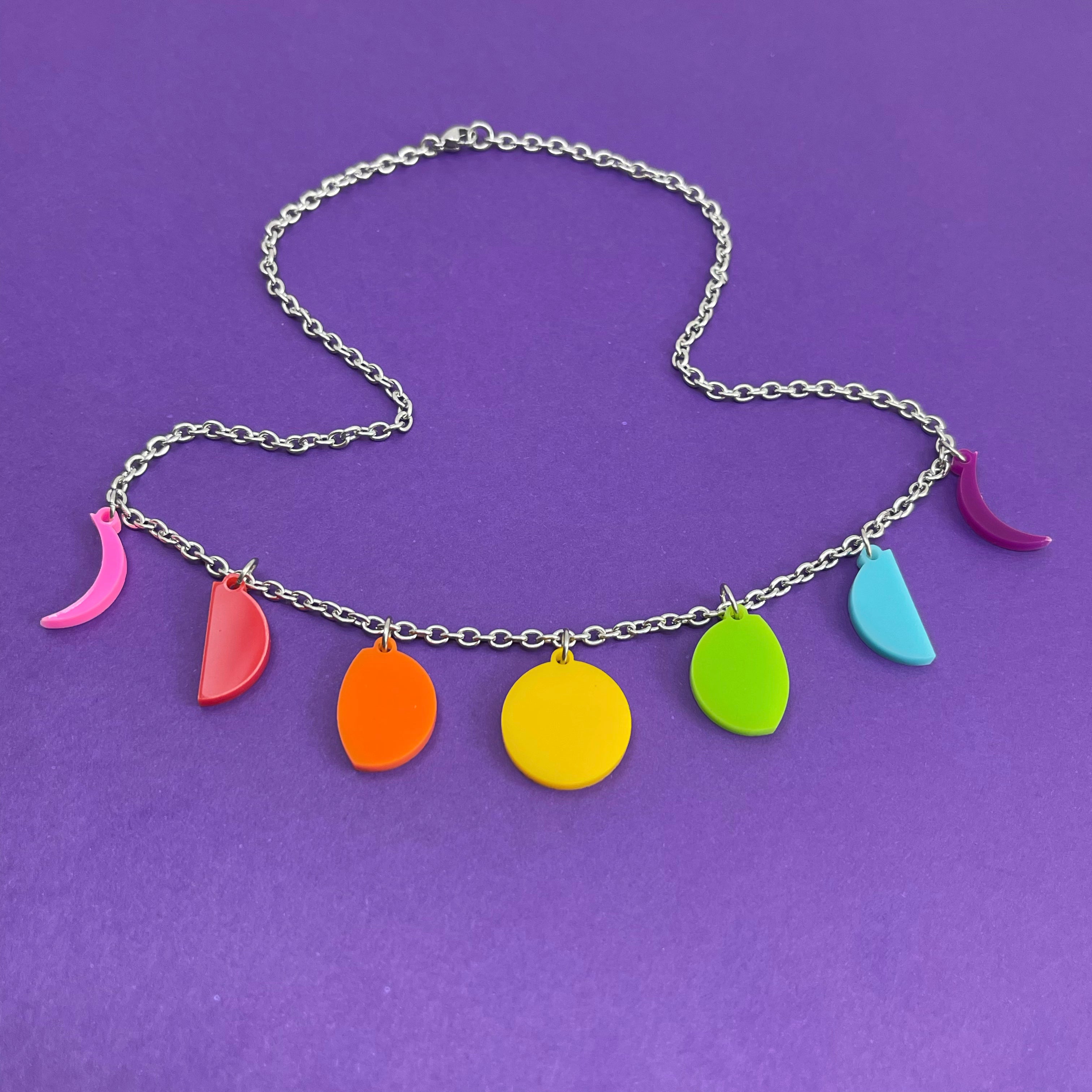 Rainbow Moon Phase Statement Necklace