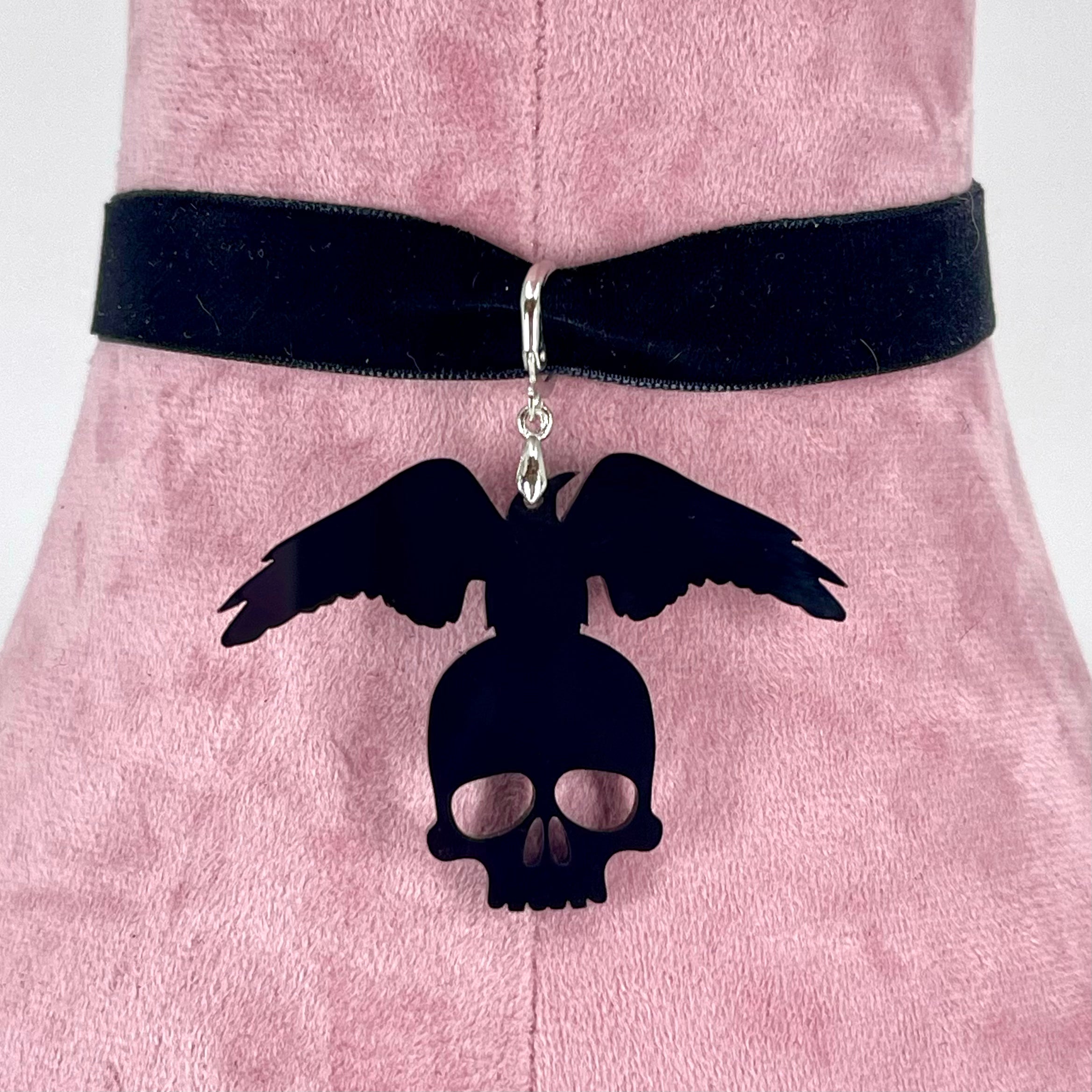 Crow on a Skull Velvet Choker