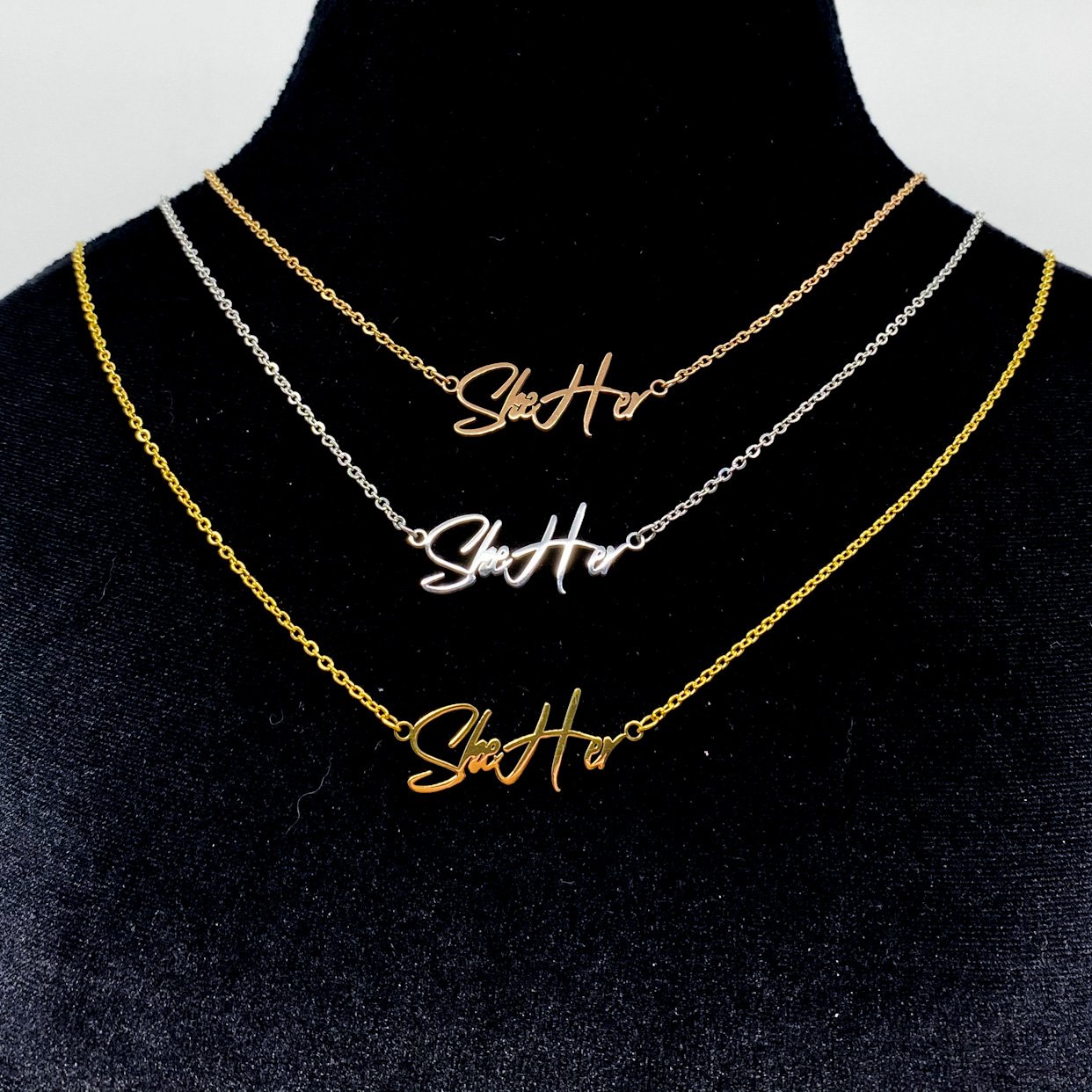 The Modern Pronoun Necklace in Stainless Steel Necklace Restrained Grace   